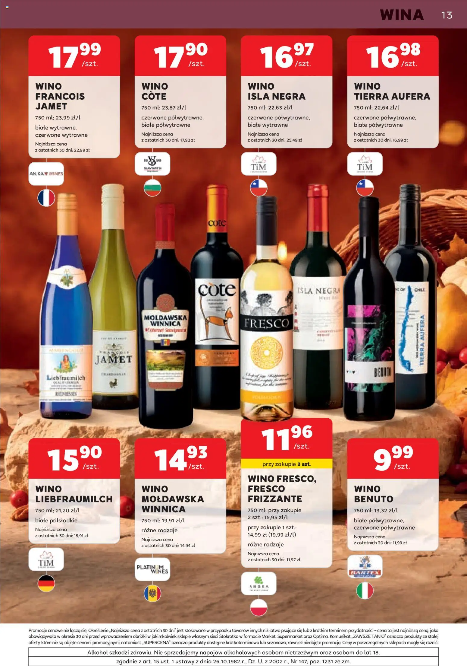 Stokrotka gazetka - Oferta alkoholowa od 03.09.2026 | Strona: 13 | Produkty: Liebfraumilch, Fresco wino, Stokrotka, Fresco