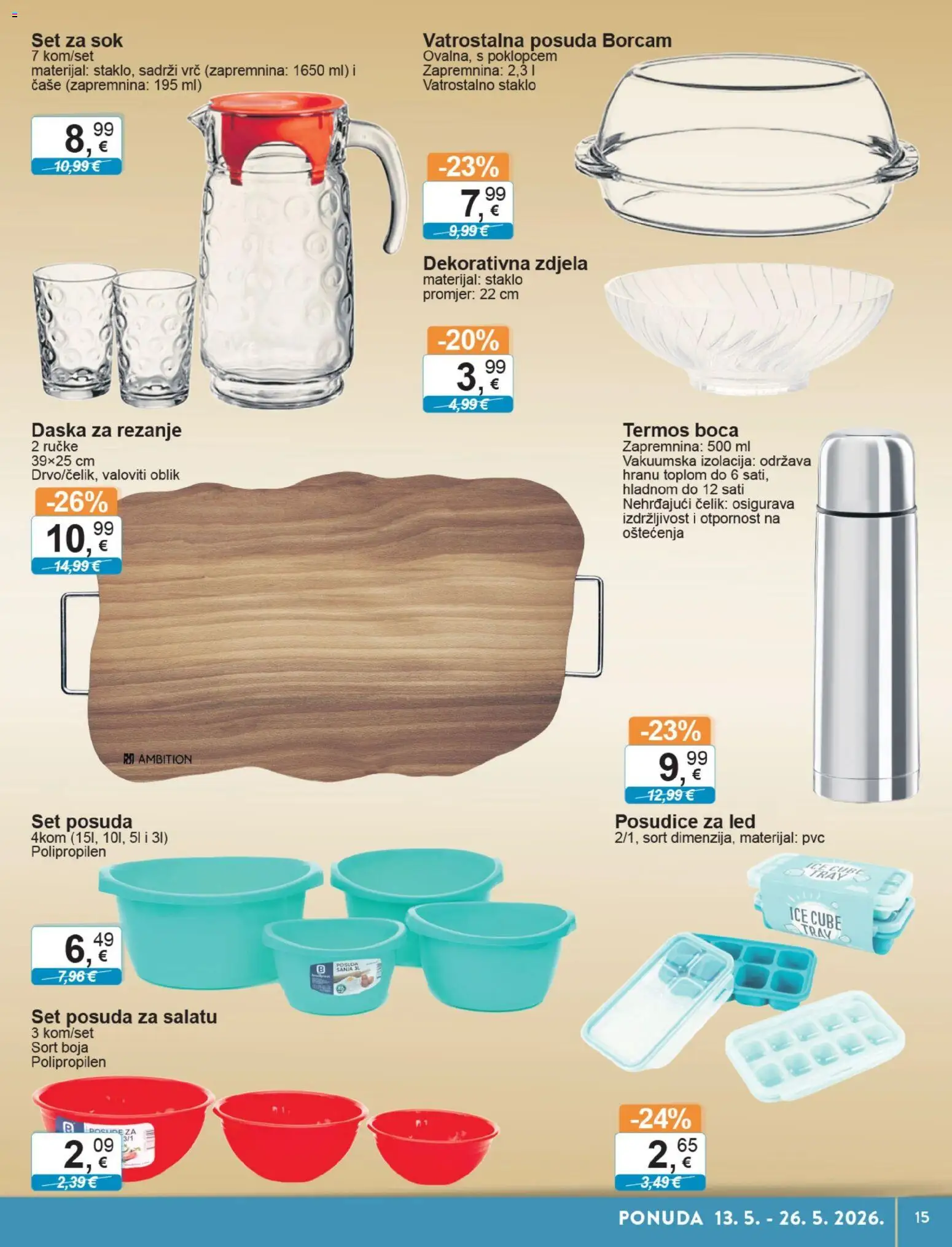 KTC katalog | vrijedi od 13.05.2026 | Stranica: 15 | Proizvodi: Sok, Čaše, Zdjela, Daska za rezanje