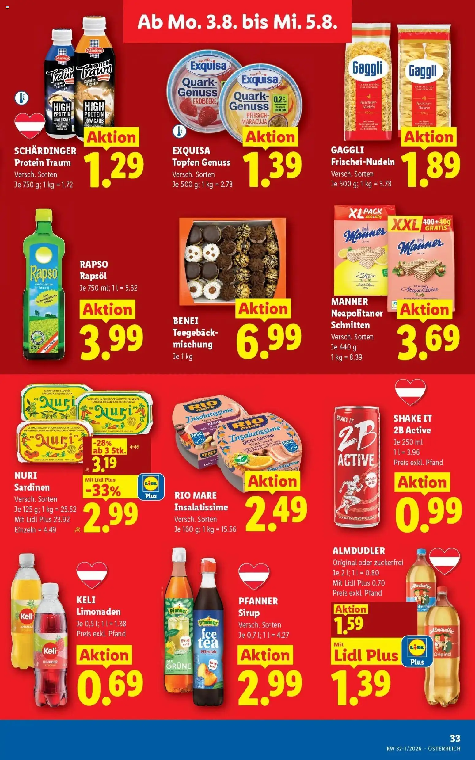 Lidl Flugblatt - Fohnsdorf, Neunkirchen, Graz gültig ab 30.07.2026 | Seite: 42 | Produkte: Pfirsich, Rapsöl, Nudeln, Ananas