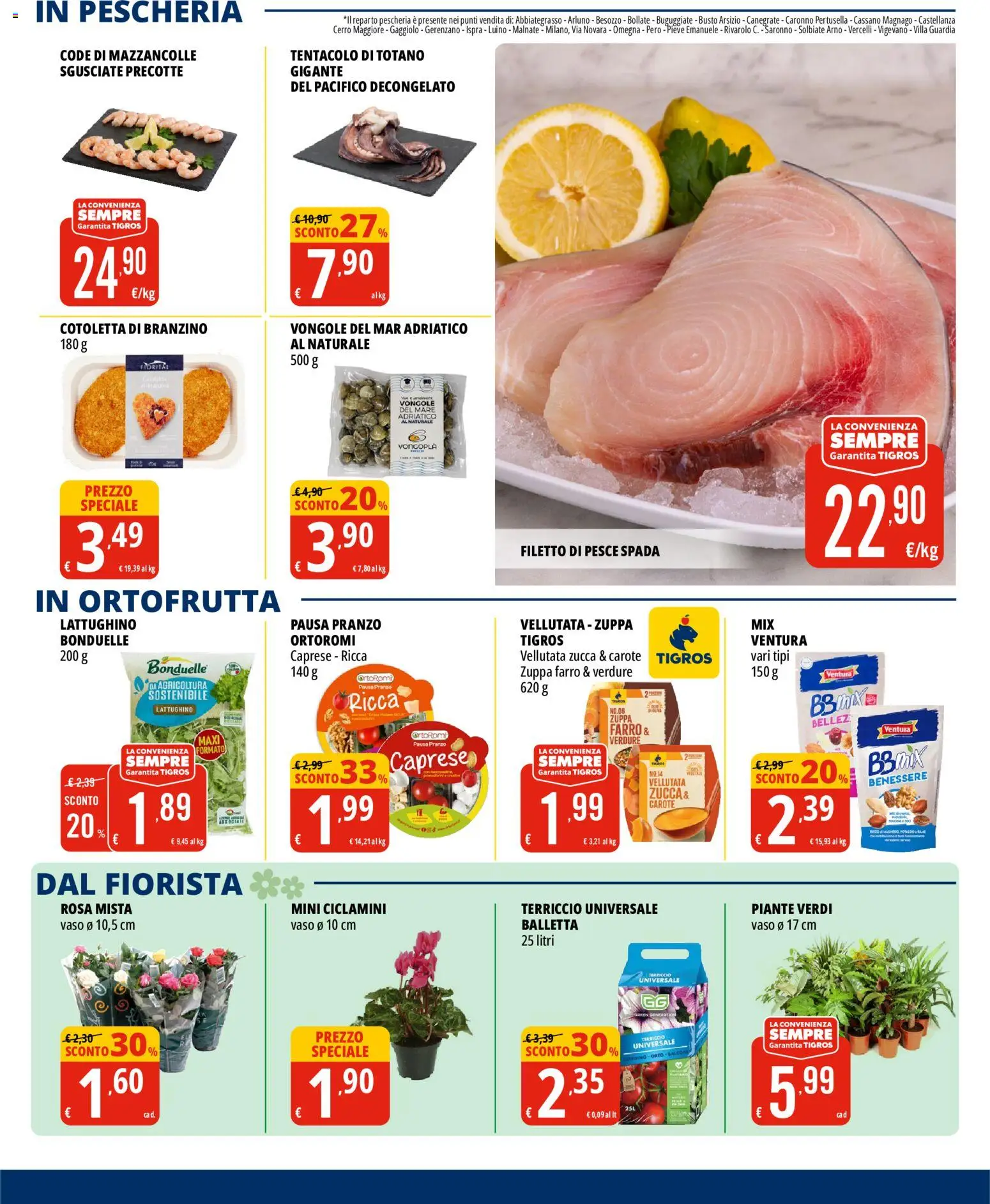 Volantino Tigros del 19/08/2026 | Pagina: 5 | Prodotti: Filetto di pesce, Mazzancolle, Zucca, Farro