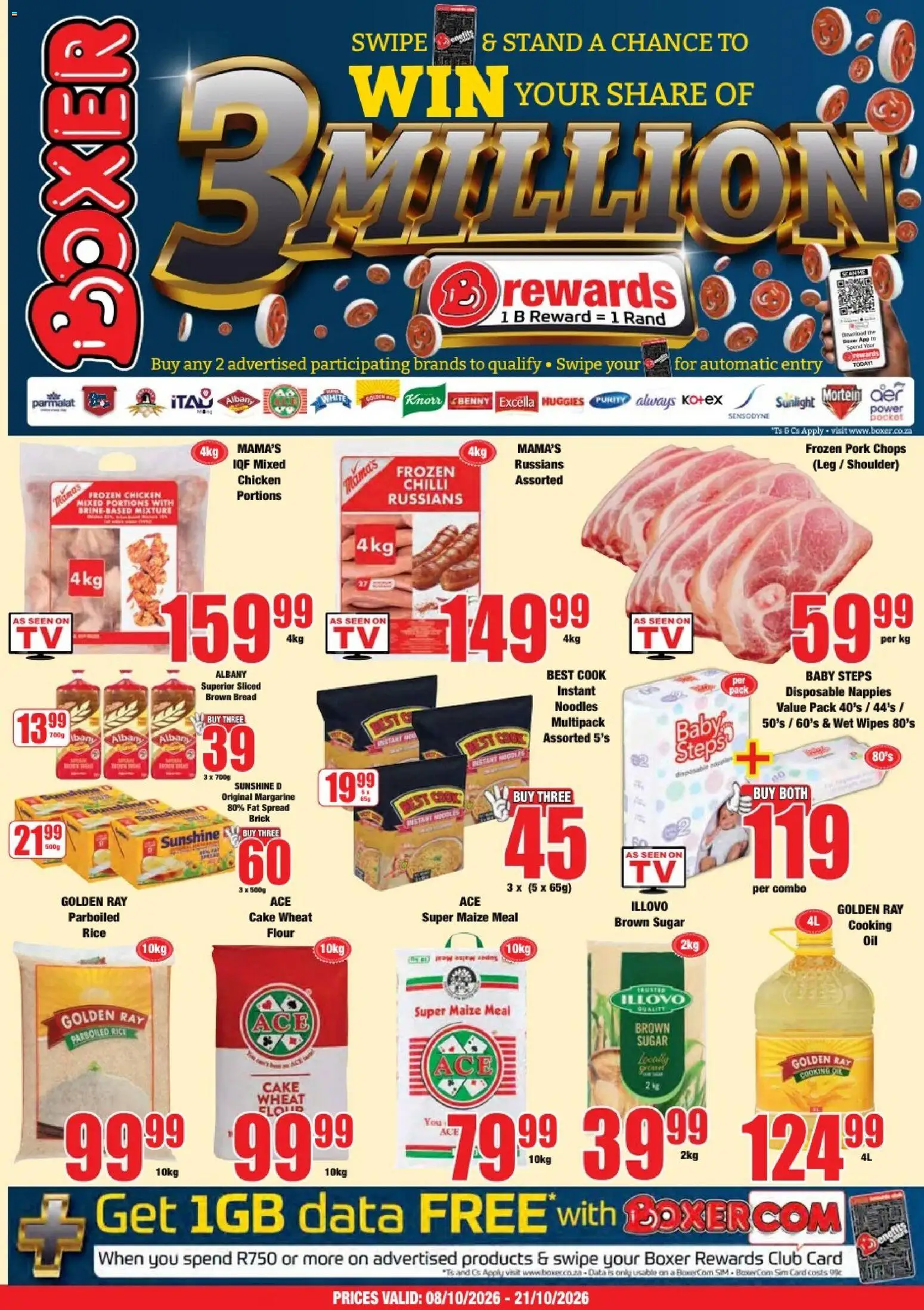New Boxer catalogue – valid from 08/10/2026 | Page: 1 | Products: Sim, Maize meal, Pork, Sugar