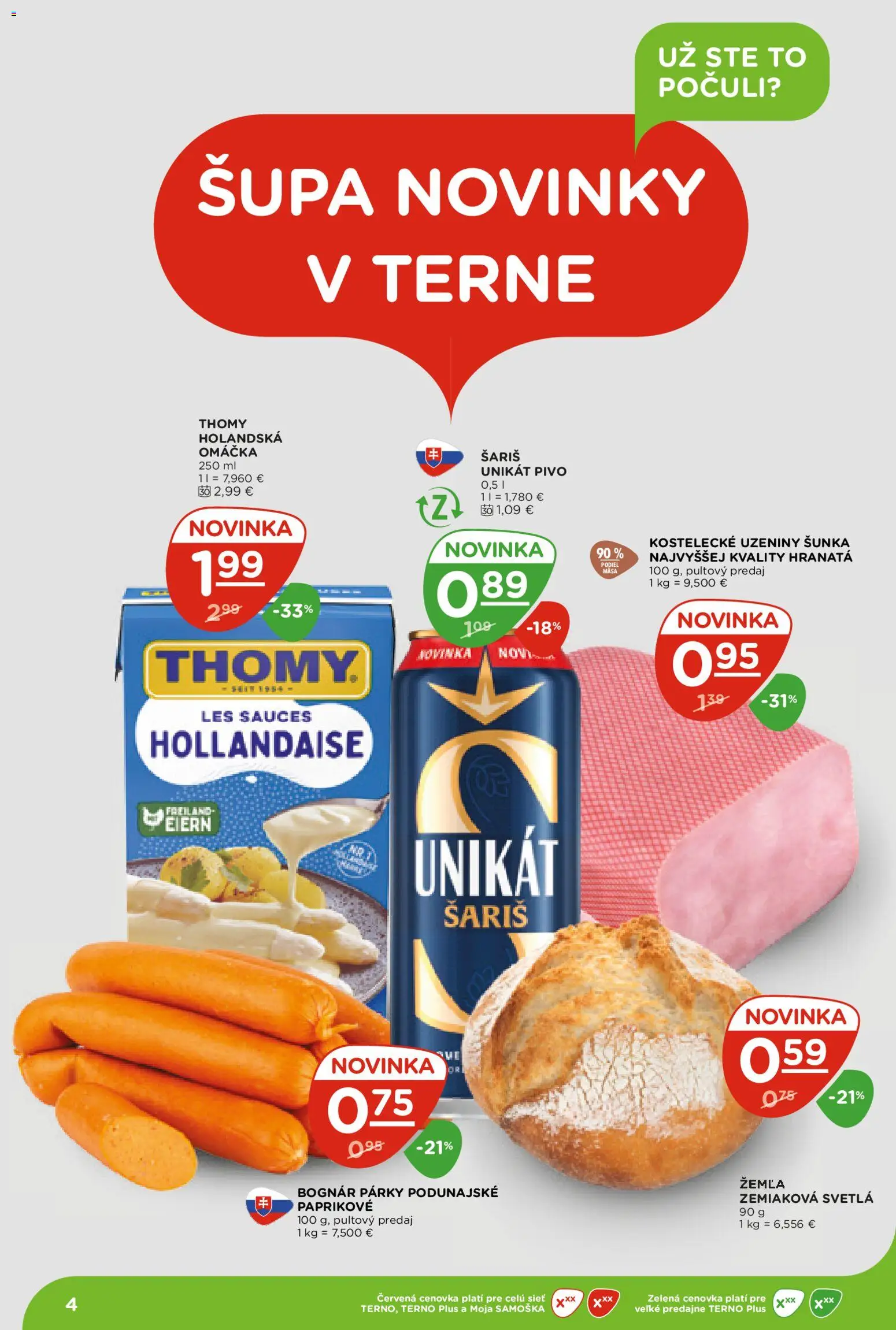 Nové Terno akcie – leták je platný od 30.04.2026 | Strana: 4 | Produkty: Pivo, Šunka, Omáčka, Svetlá