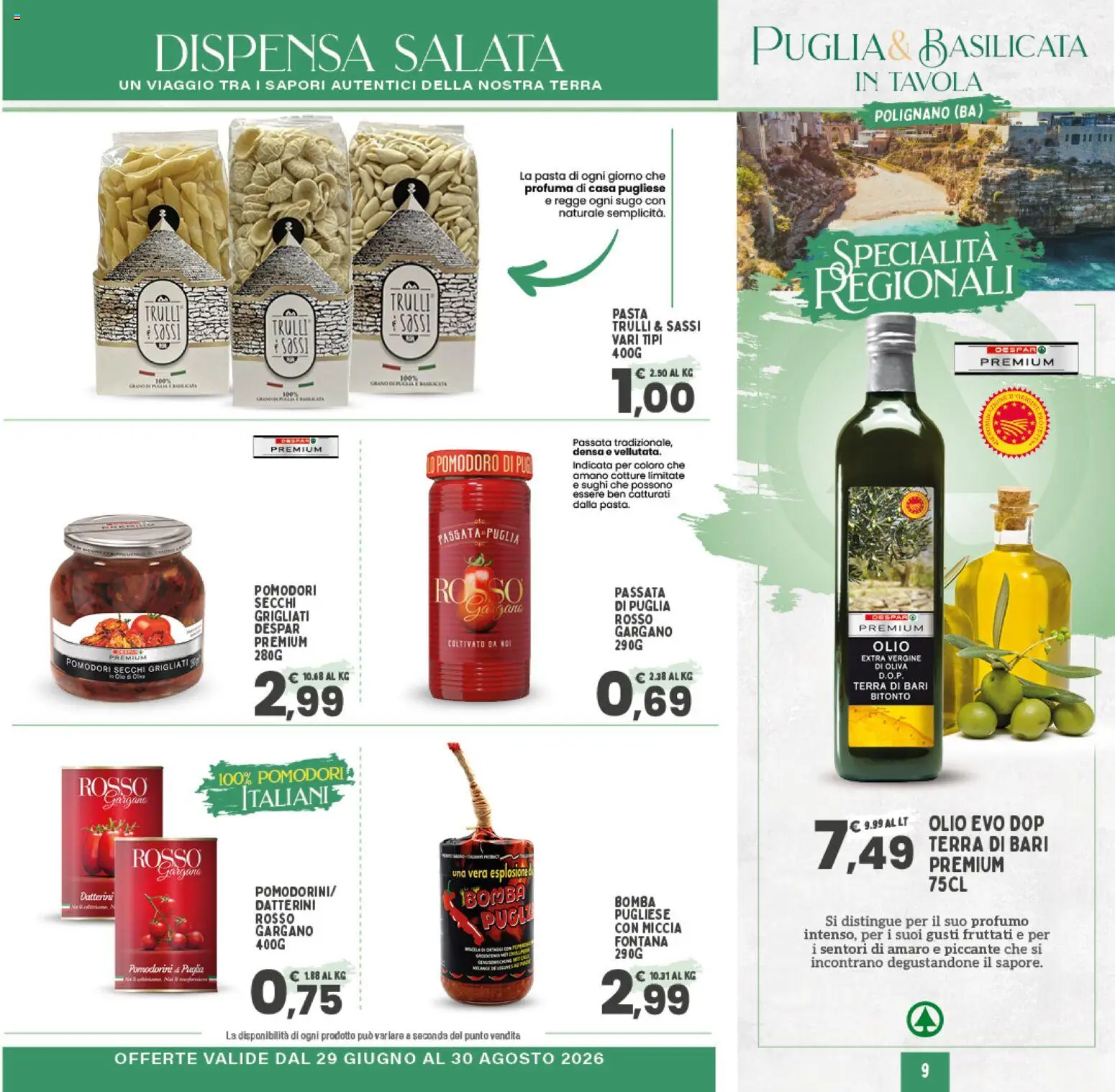 Volantino Despar del 29/06/2026 | Pagina: 9 | Prodotti: Pomodoro, Pomodori, Pasta, Amaro