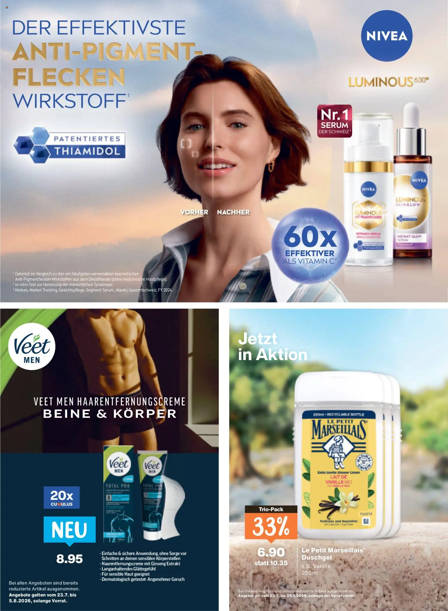 Migros aktionen Magazin – gültig ab 22.07.2026 | Seite: 46 | Produkte: Serum, Duschgel, Haarentfernungscreme, Shower Gel
