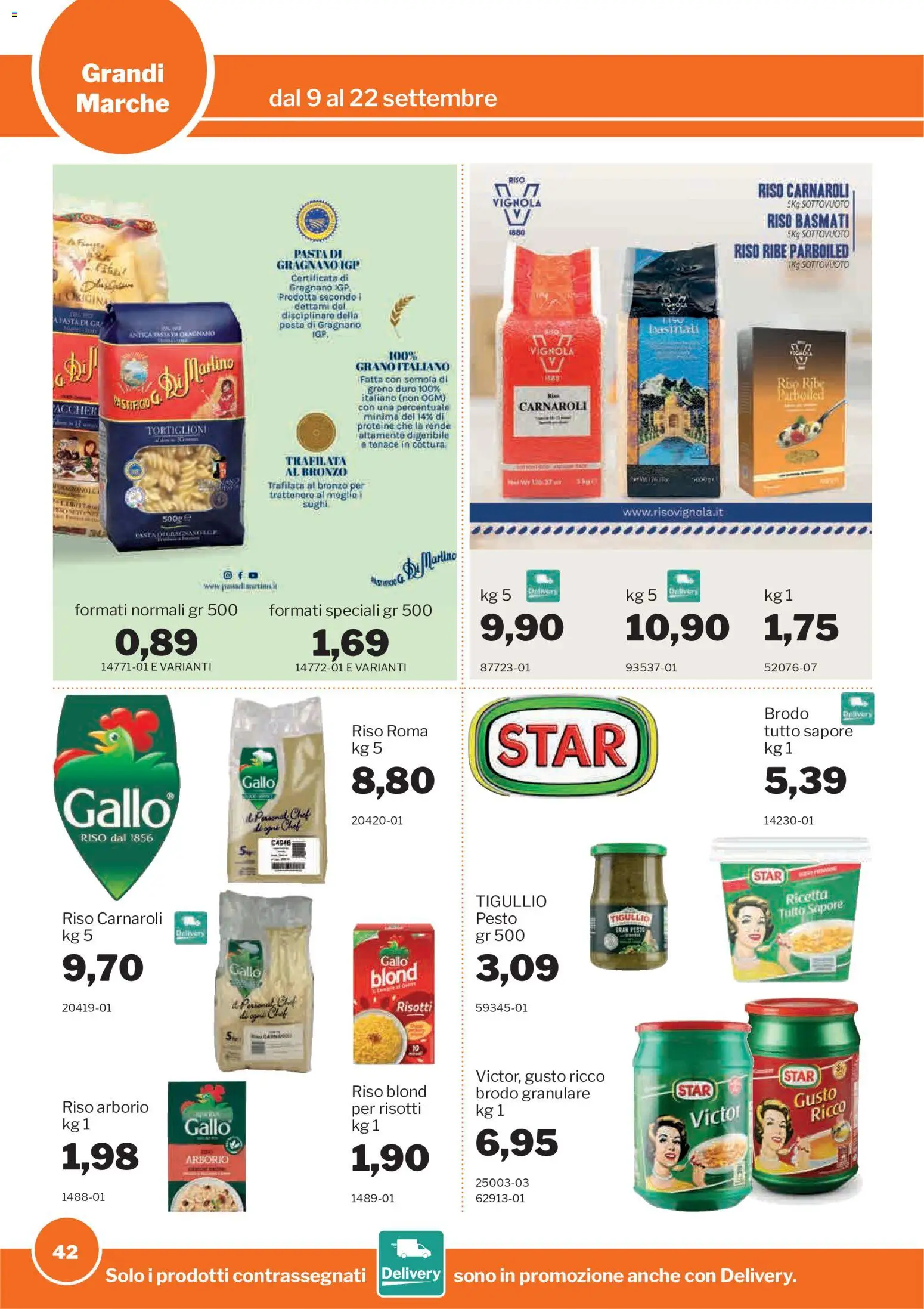 Volantino Sogegross del 09/09/2026 | Pagina: 42 | Prodotti: Riso Basmati, Brodo, Pasta, Pesto