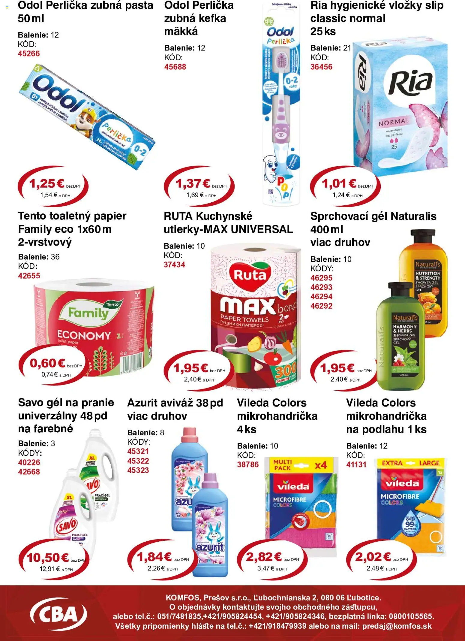 Nové CBA Komfos akcie – leták je platný od 21.08.2026 | Strana: 12 | Produkty: Zubná kefka, Savo, Toaletný papier, Zubná pasta