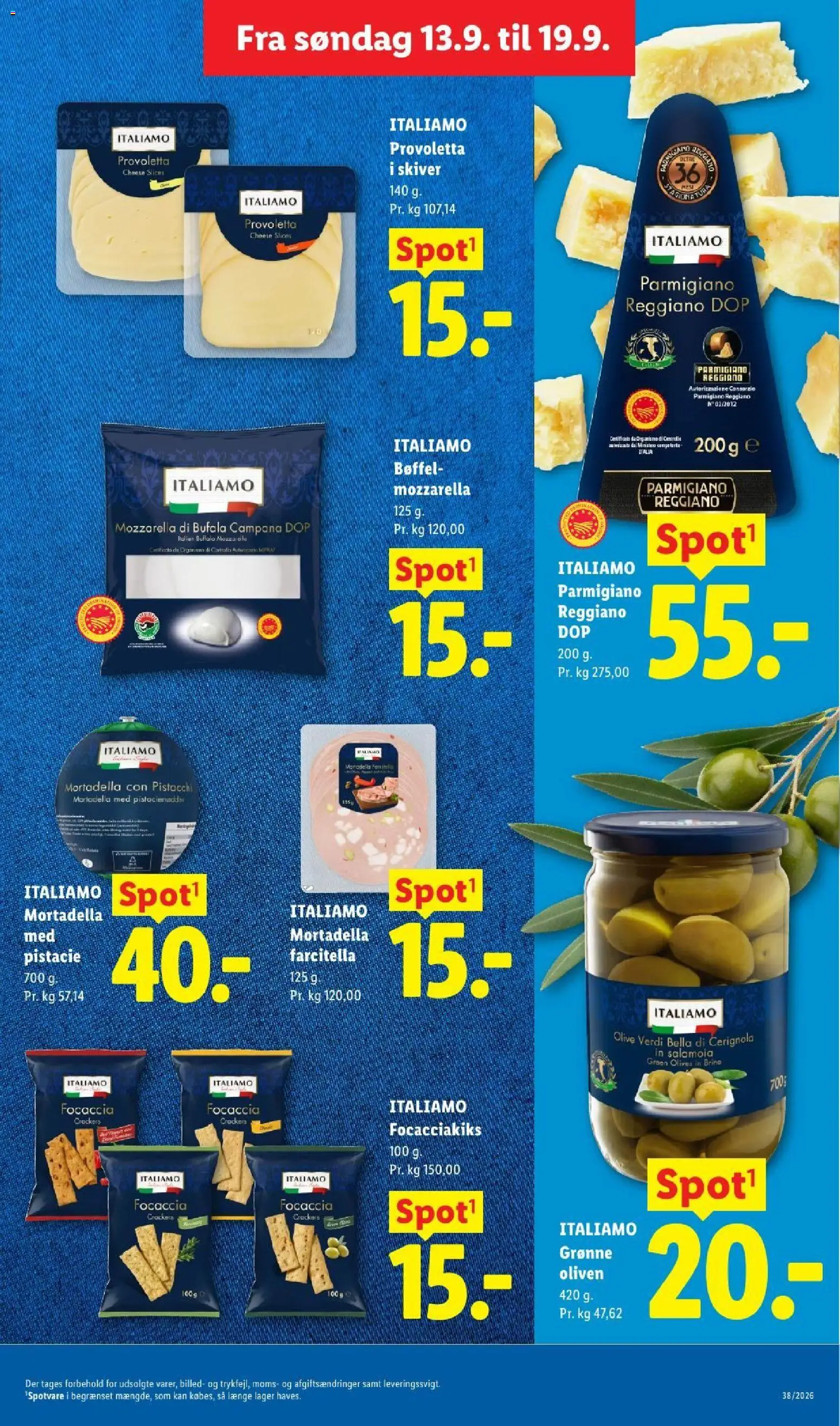 Lidl tilbudsavis – gyldig fra 13/09/2026 | Side: 11 | Produkter: Oliven, Mozzarella, Parmesan, Pistacienødder