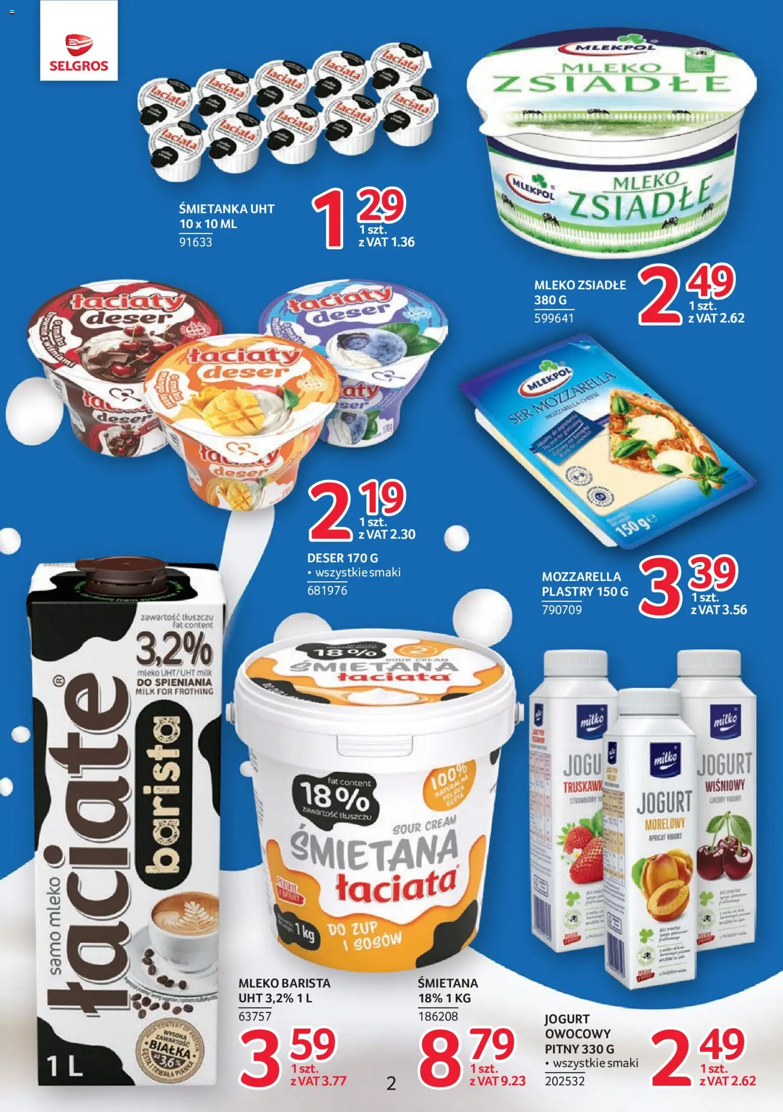 Selgros cash&carry gazetka - Markowe produkty od 02.07.2026 | Strona: 2 | Produkty: Mleko, Jogurt, Śmietana, Mozzarella
