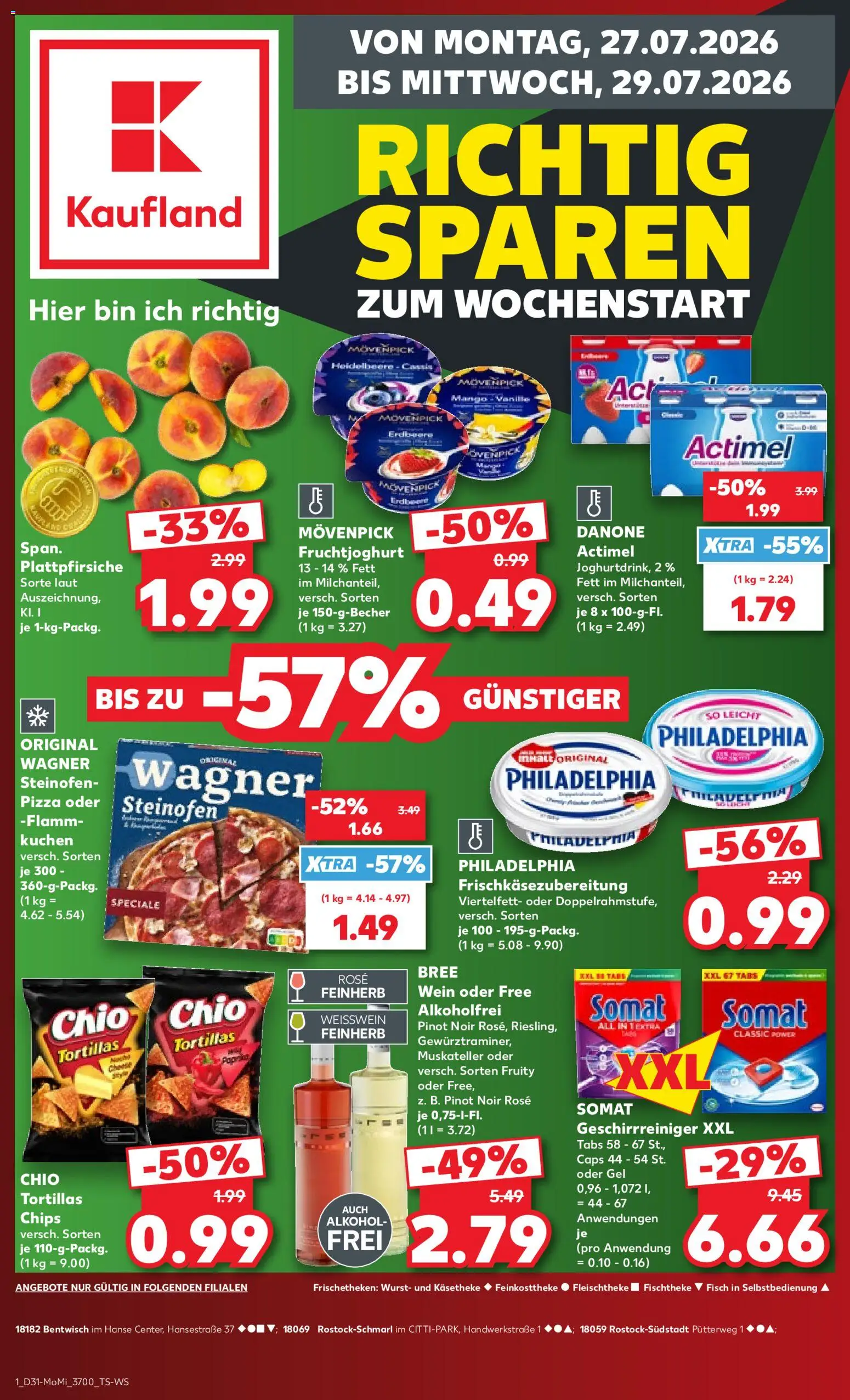 Kaufland Německo leták - Rostock od 27.07.2026 | Strana: 1 | Produkty: Mango, Philadelphia, Actimel, Somat