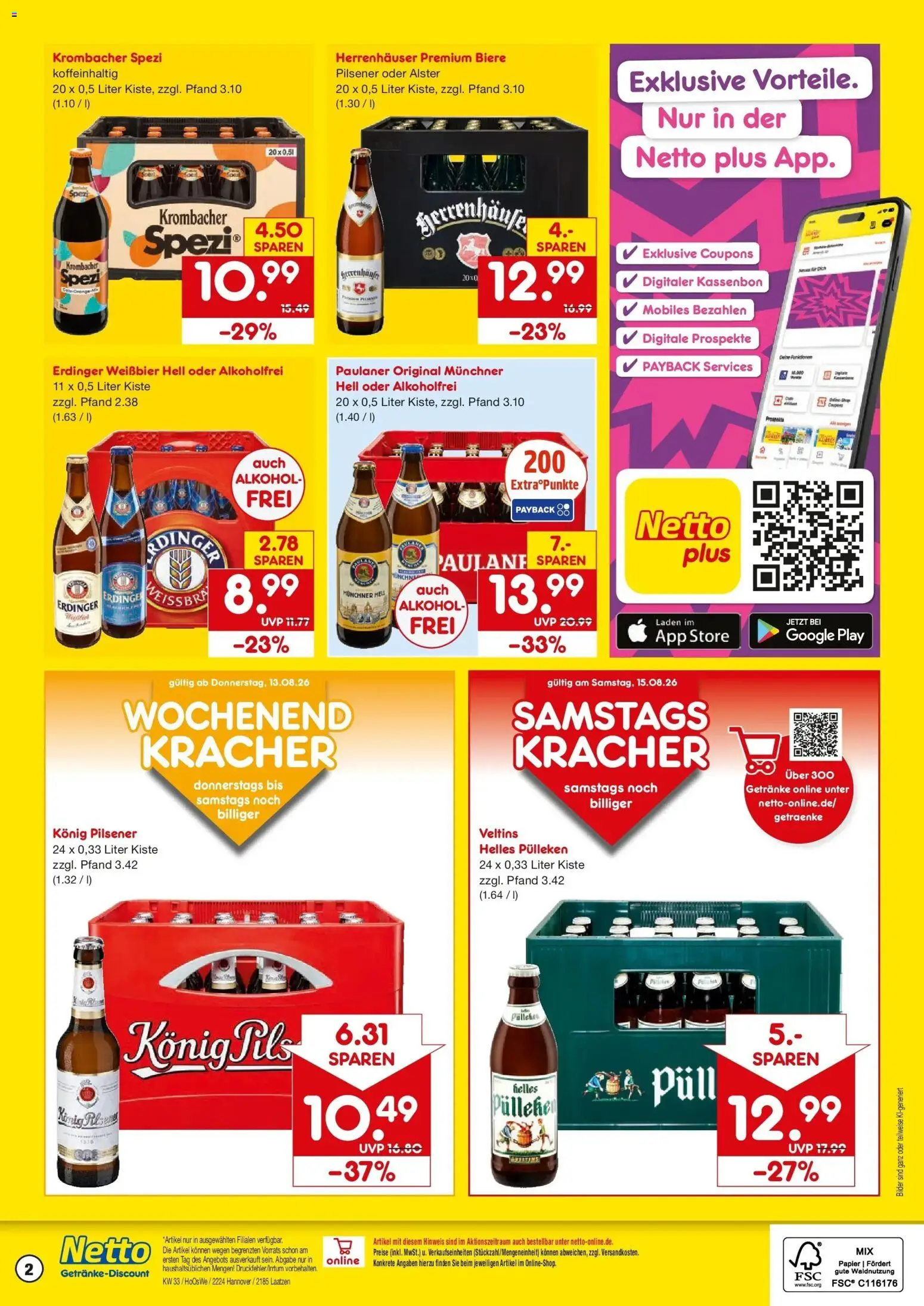 Netto Marken-Discount Prospekt Hannover – gültig ab 10.08.2026 | Seite: 2 | Produkte: Erdinger, Alkohol, Krombacher, Veltins