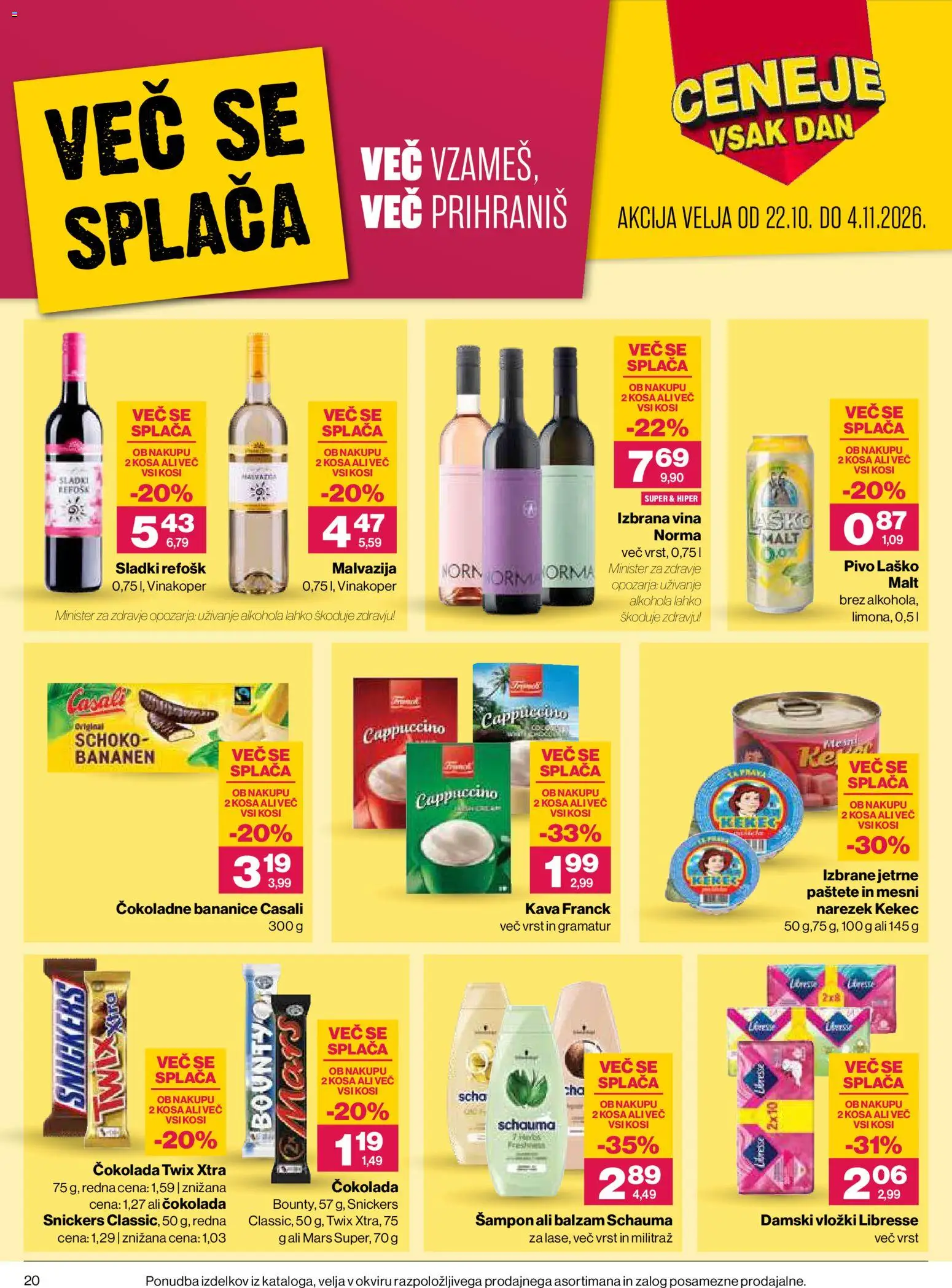 Novi Mercator katalog ponudbe – veljaven od 22.10.2026 | Stran: 20 | Izdelki: Sampon, Kava, Cokolada, Pivo
