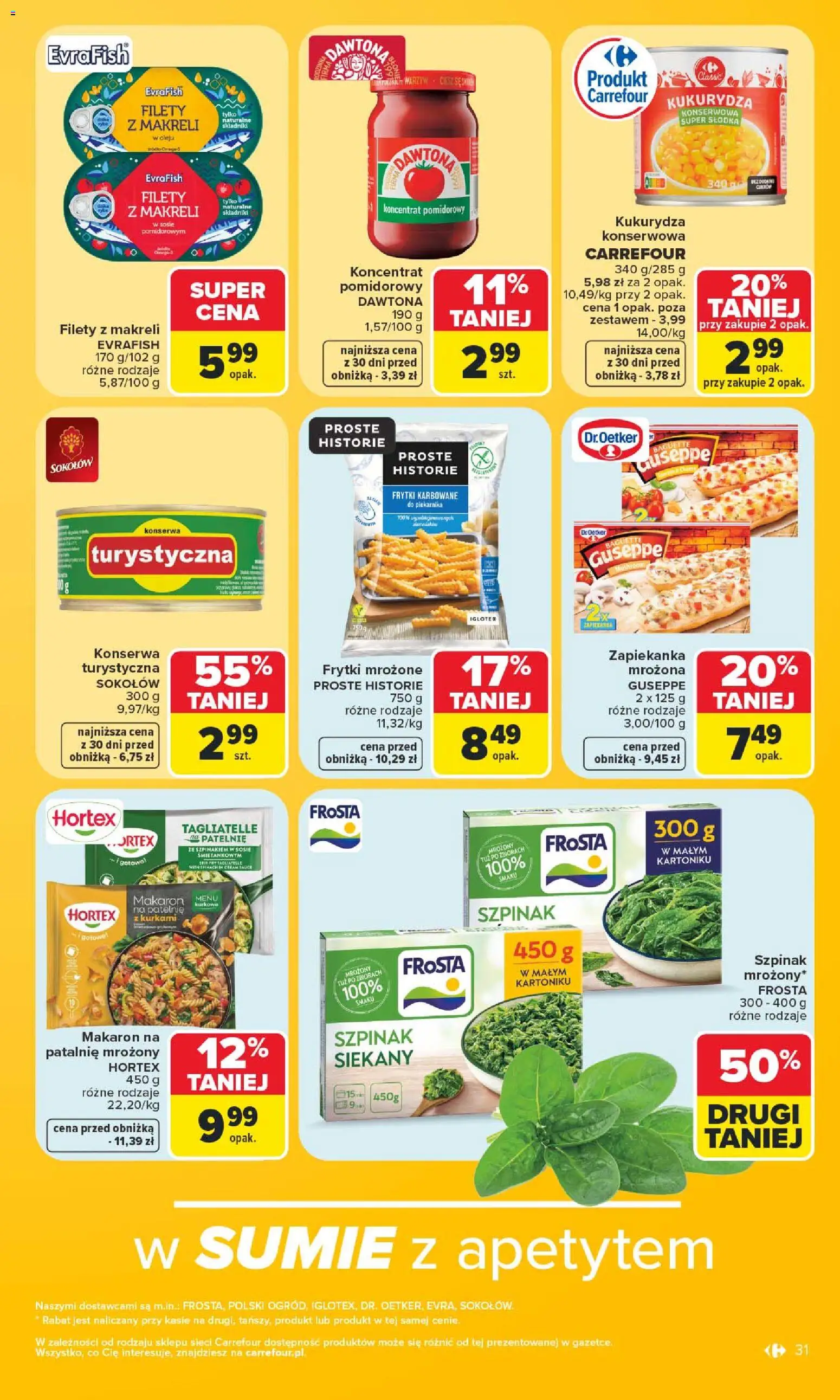 Carrefour gazetka od 08.06.2026 | Strona: 33 | Produkty: Szpinak mrożony, Tagliatelle, Makaron, Frytki