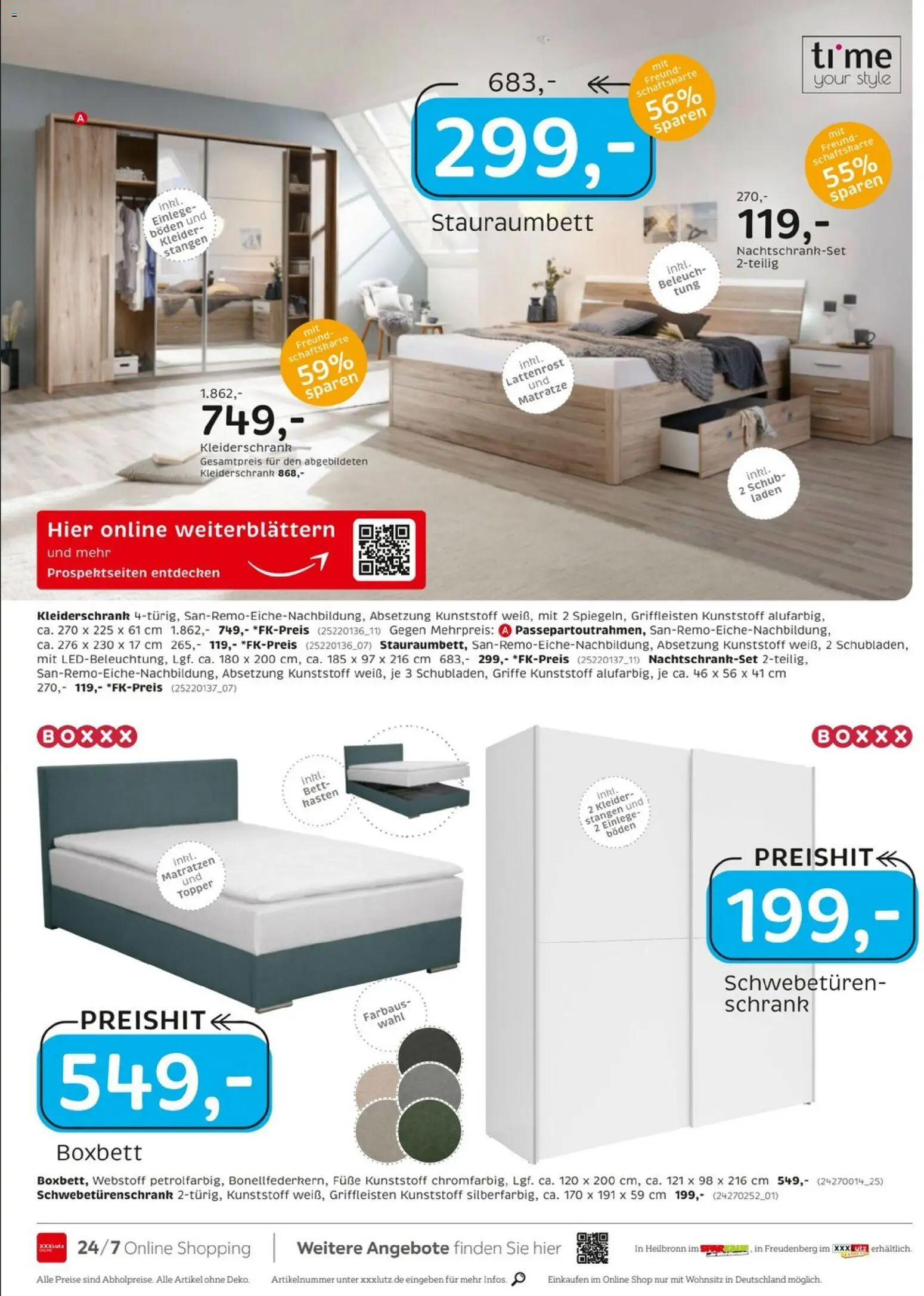 XXXLutz Personalrabatt für alle – gültig ab 02.09.2026 | Seite: 22 | Produkte: Bett, Schwebetürenschrank, Topper, Schrank