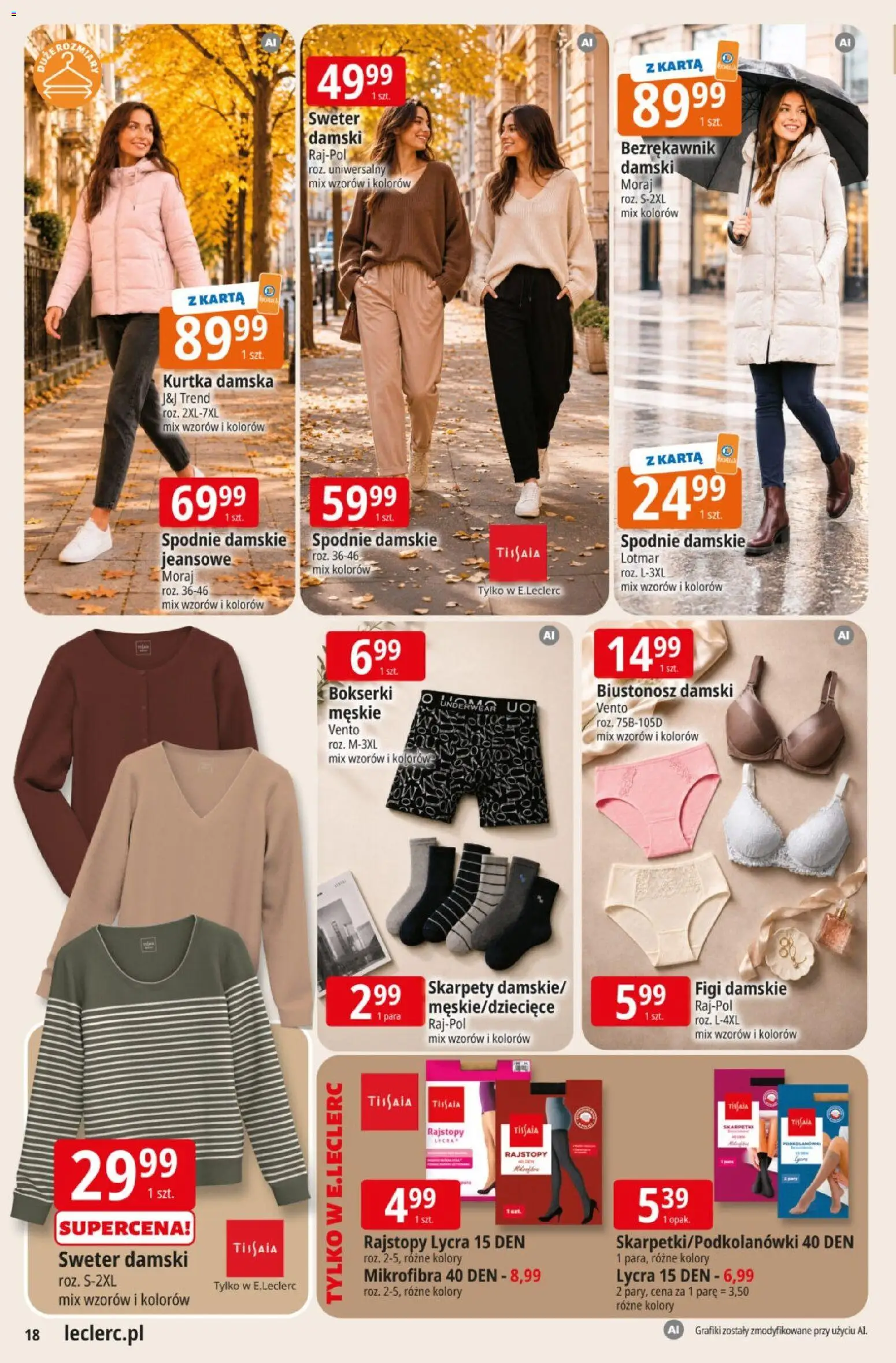 E.Leclerc gazetka od 08.09.2026 | Strona: 18 | Produkty: Sweter, Kurtka, Bokserki, Skarpetki