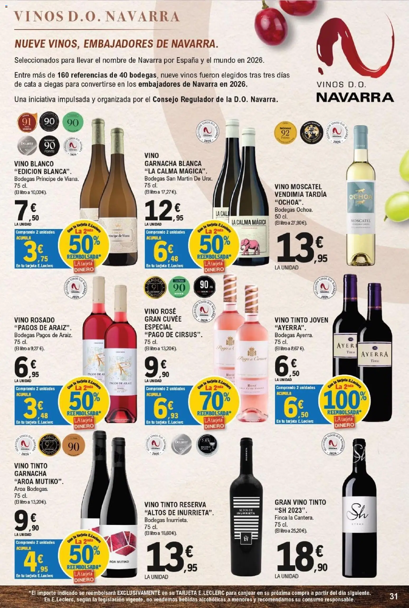 E.Leclerc - Pamplona │ válido desde el 30/09/2026 | Página: 31 | Productos: Vino rosado, Vino, Vino blanco, Bebidas