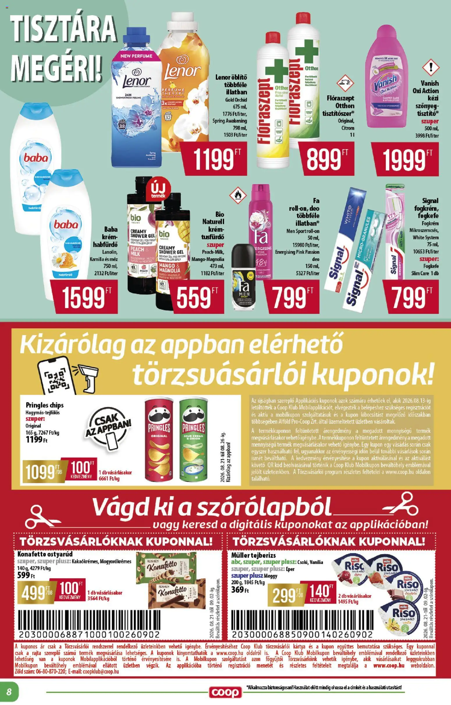 COOP akciós ujság - amely érvényes a következő dátumtól: 2026.08.21. | Oldal: 8 | Termékek: Vanília, Tusfürdő, Eper, Roshen