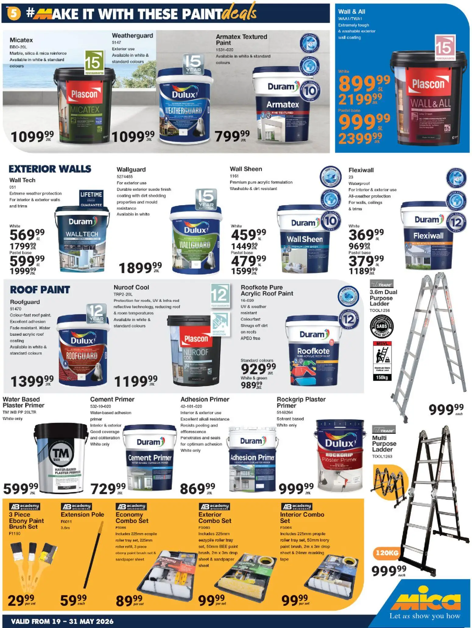 New MICA catalogue – valid from 19.05.2026 | Page: 5 | Products: Primer, Paint, Cement, Tape