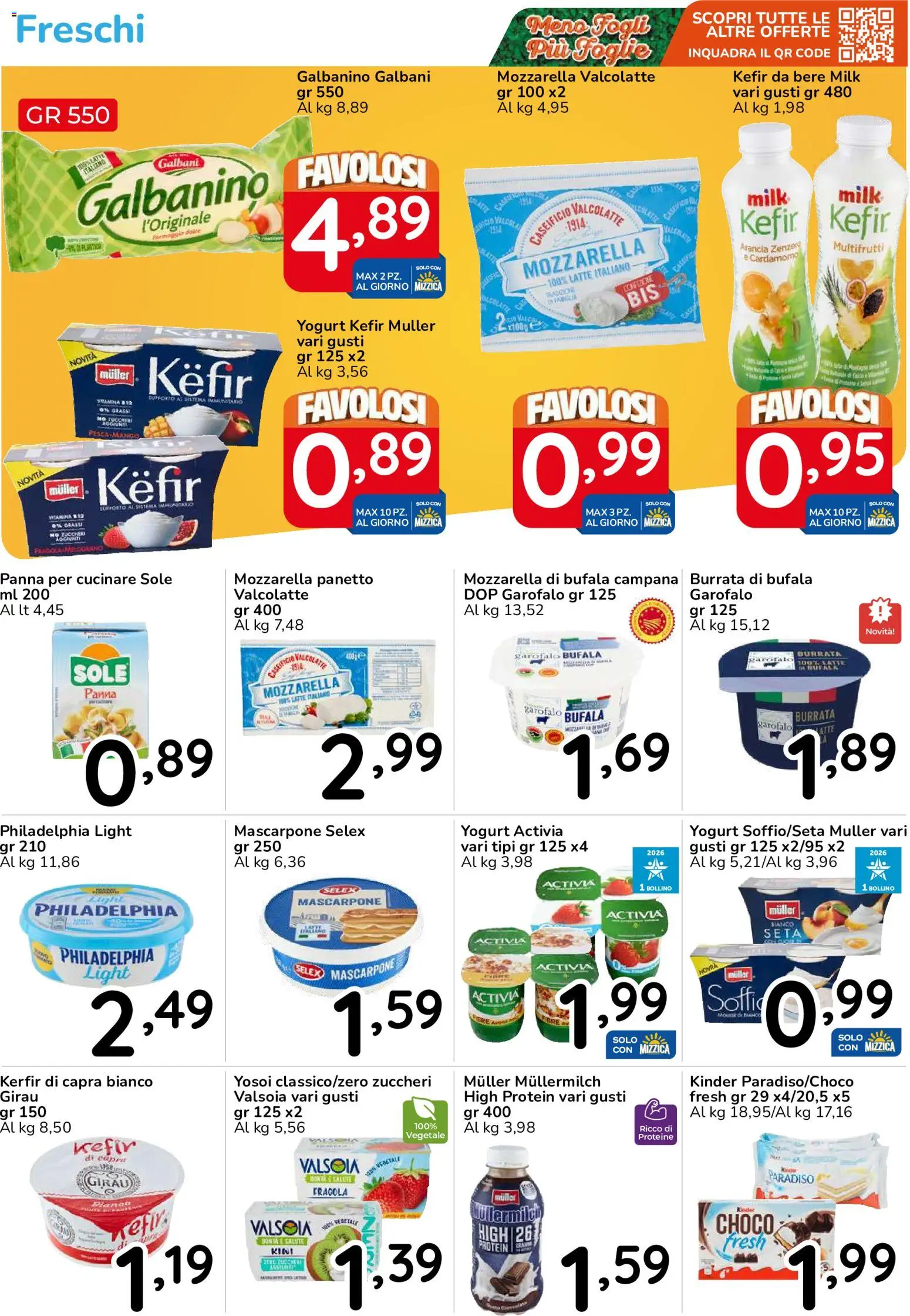 Volantino Famila del 30/09/2026 | Pagina: 10 | Prodotti: Panna, Mozzarella, Latte, Pesca