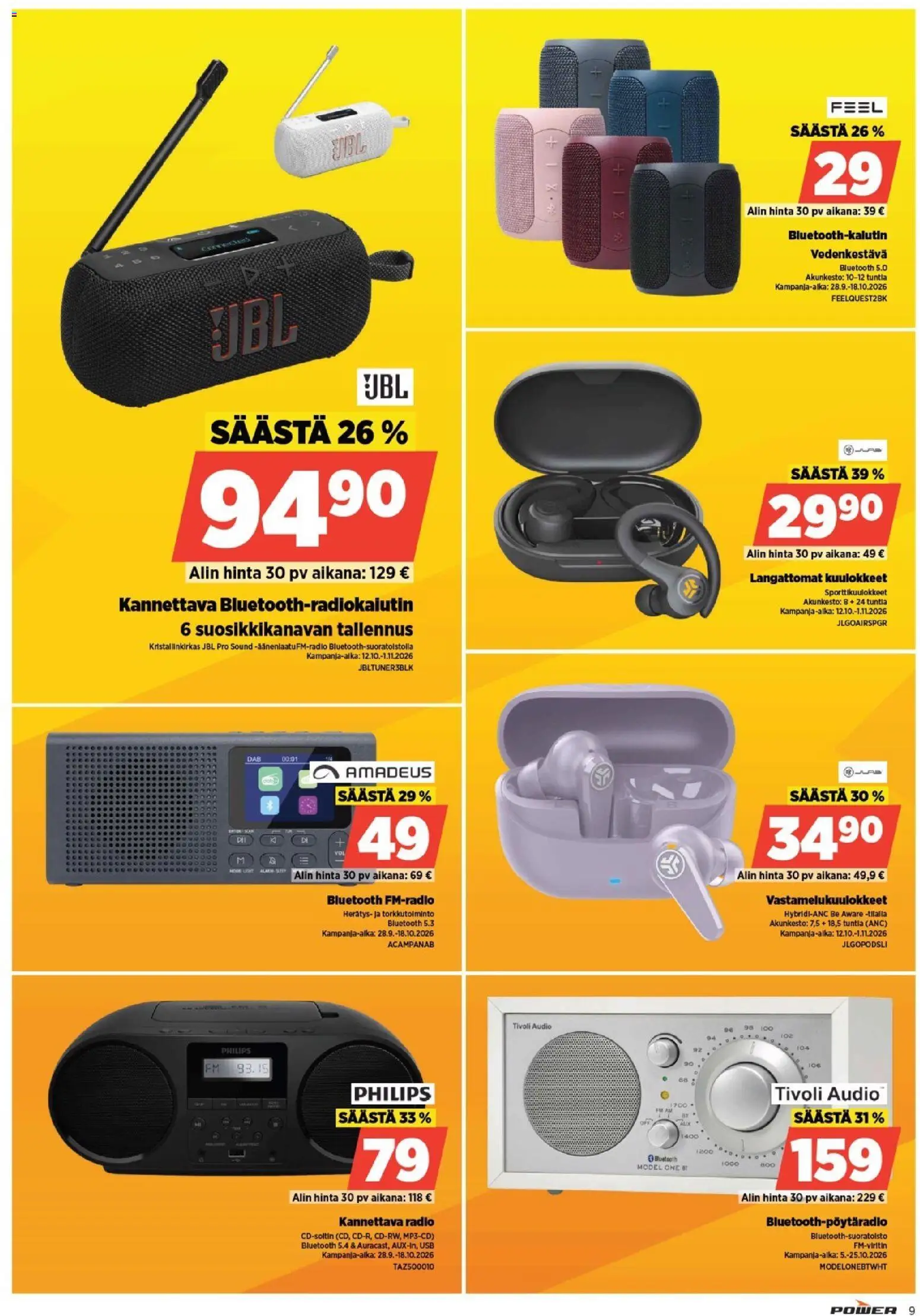 Power tarjoukset – voimassa 29/09/2026 alkaen | Sivu: 9 | Tuotteet: USB, Langattomat kuulokkeet, Radio, Kuulokkeet