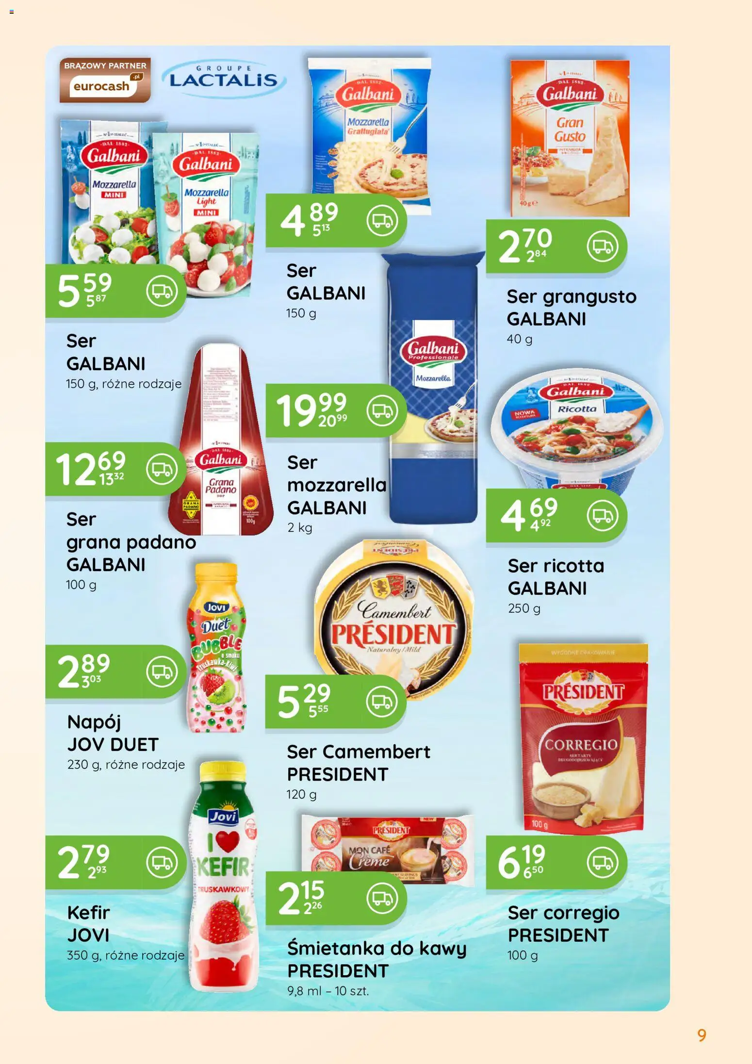Eurocash gazetka - Oferta Handlowa od 01.06.2026 | Strona: 9 | Produkty: Grana padano, Ser camembert, Mozzarella, Ser ricotta