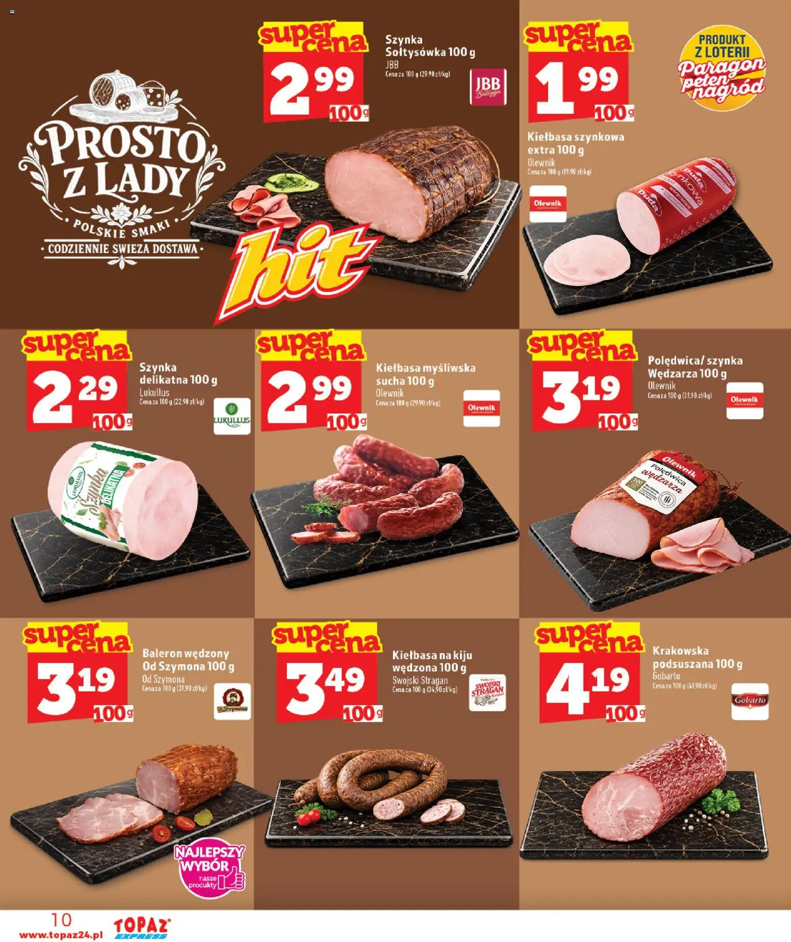 Topaz gazetka - Express od 20.08.2026 | Strona: 10 | Produkty: Kiełbasa, Myśliwska, Szynka, Kiełbasa myśliwska