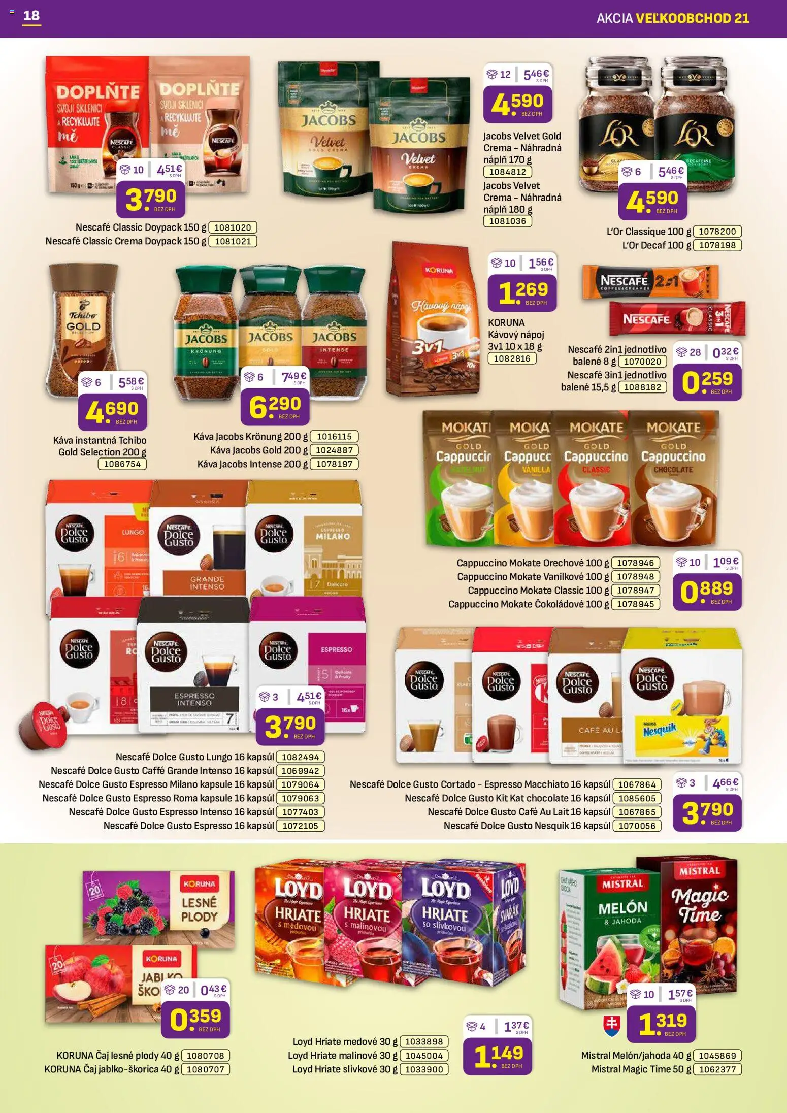 Nové Libex akcie – leták je platný od 19.10.2026 | Strana: 18 | Produkty: Dolce Gusto, Jacobs Krönung, Lesné plody