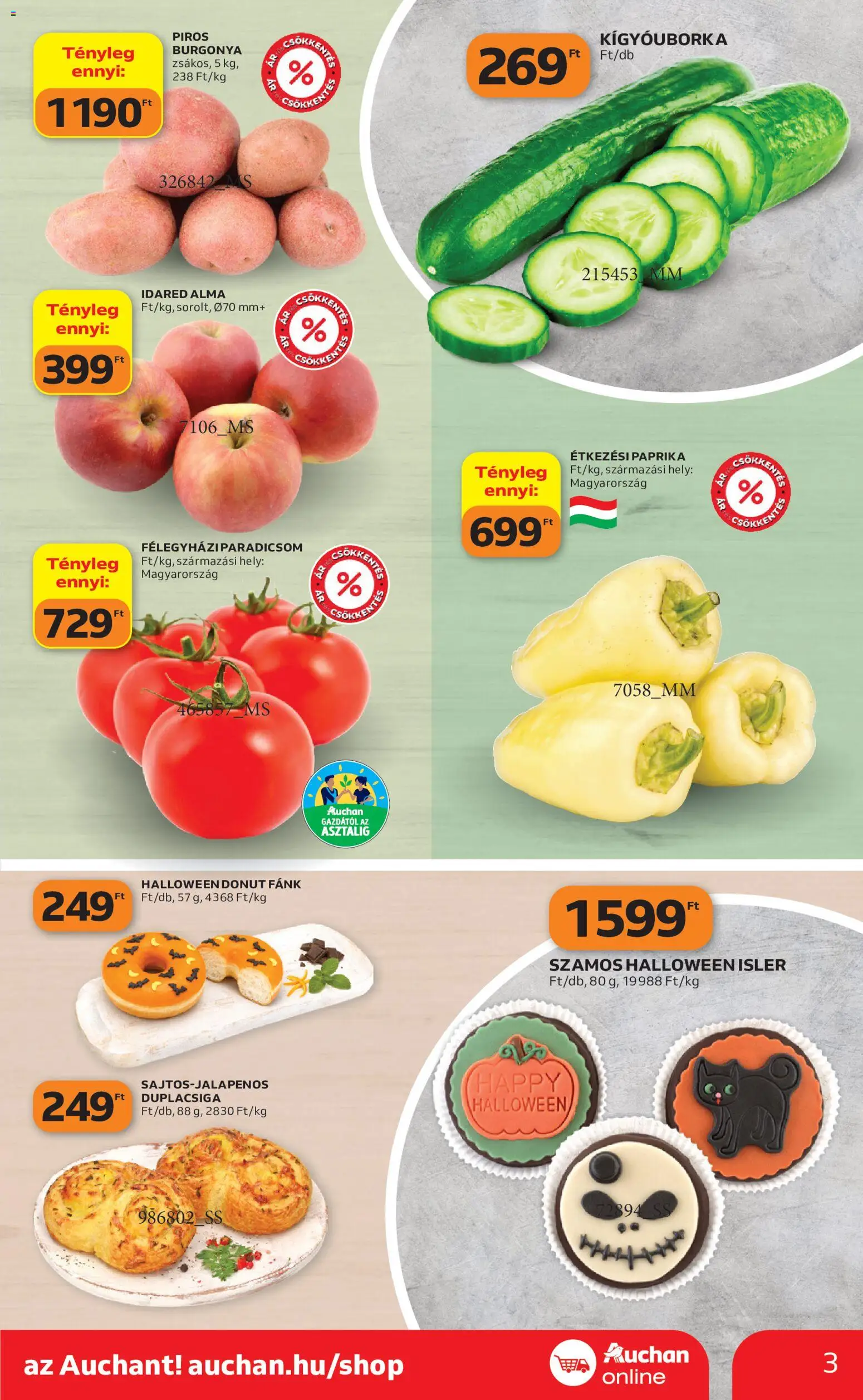 Auchan akciós ujság - amely érvényes a következő dátumtól: 2026.10.29. | Oldal: 3 | Termékek: Burgonya, Fánk, Étkezési paprika, Paradicsom