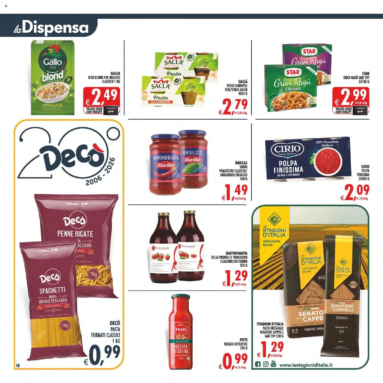 Volantino Decò del 11/08/2026 | Pagina: 18 | Prodotti: Riso, Pomodoro, Ragú, Penne