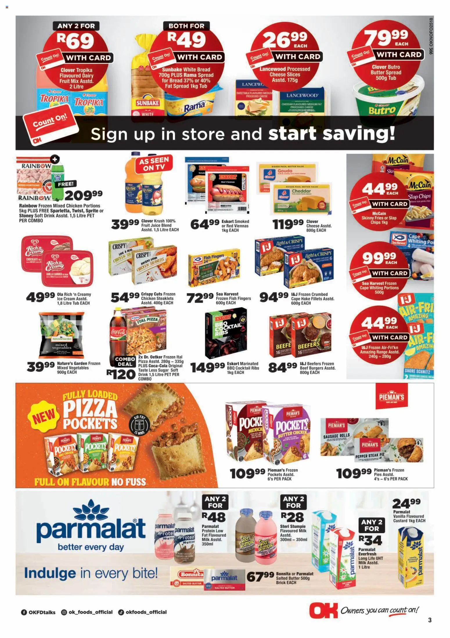 New OK Foods catalogue – valid from 24/07/2026 | Page: 3 | Products: Chicken, Sprite, Cream, Sausage