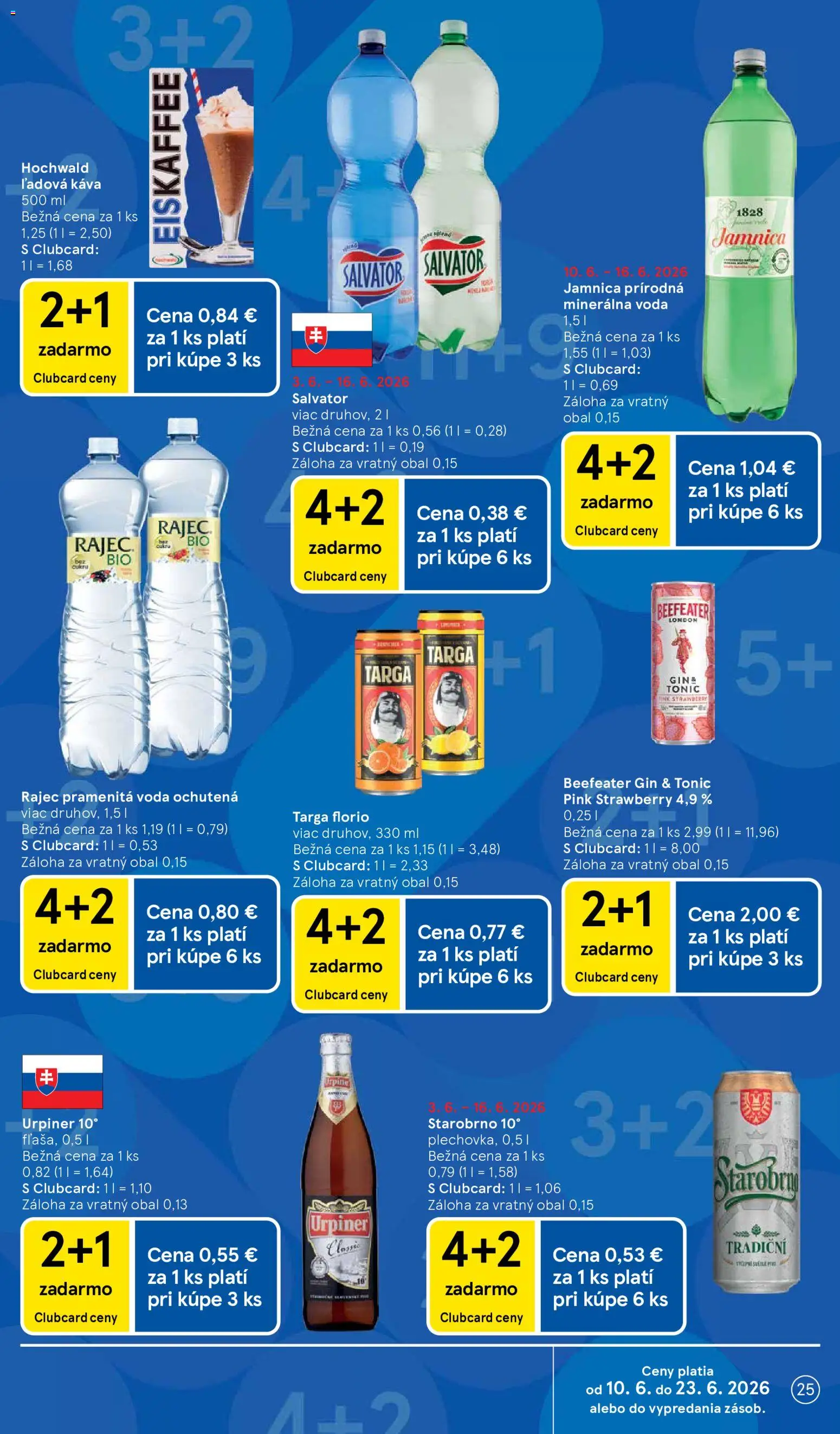 Nové Tesco akcie – leták je platný od 10.06.2026 | Strana: 25 | Produkty: Beefeater, Voda, Minerálna voda, Urpiner