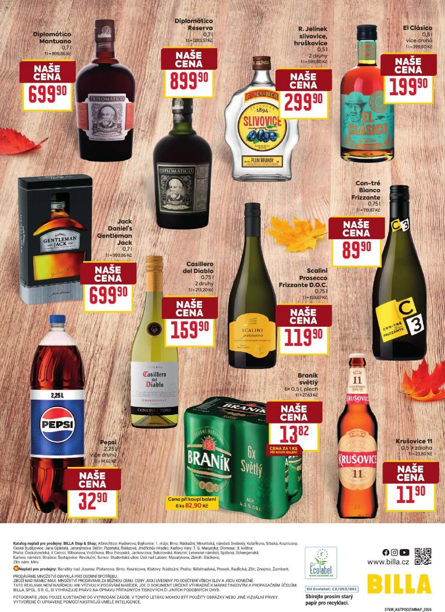 Billa leták - Podzimní nápoje od 09.09.2026 | Strana: 24 | Produkty: Prosecco, Gentleman Jack, Krušovice, Prosecco Frizzante
