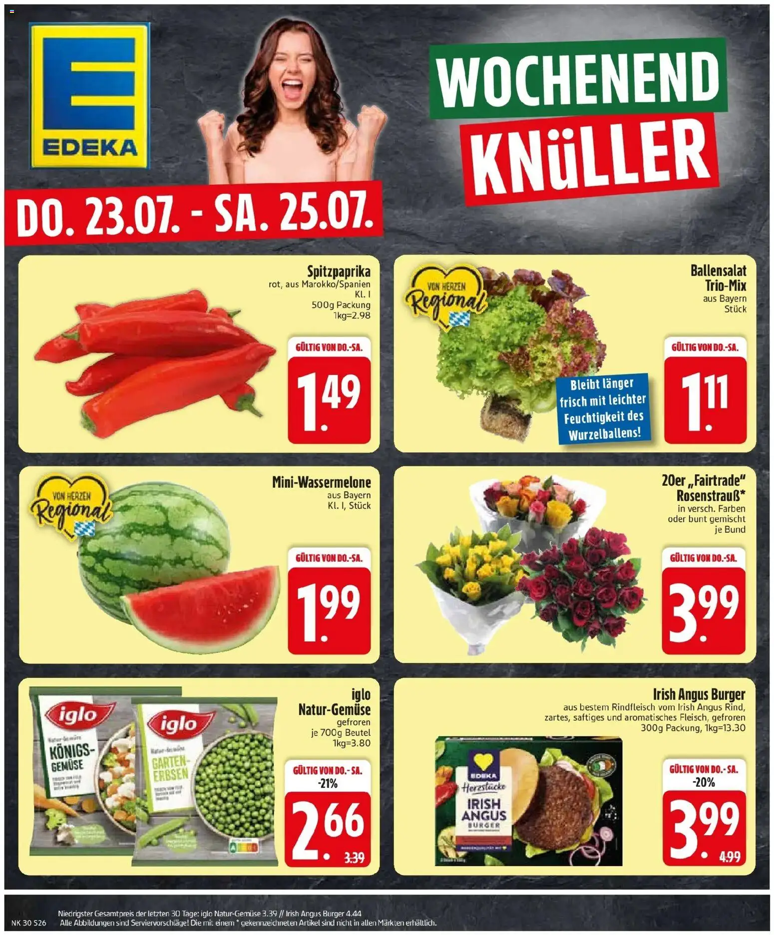 Edeka prospekt Großaitingen – gültig ab 20.07.2026 | Seite: 28 | Produkte: Iglo, Burger, Gemüse, Rindfleisch