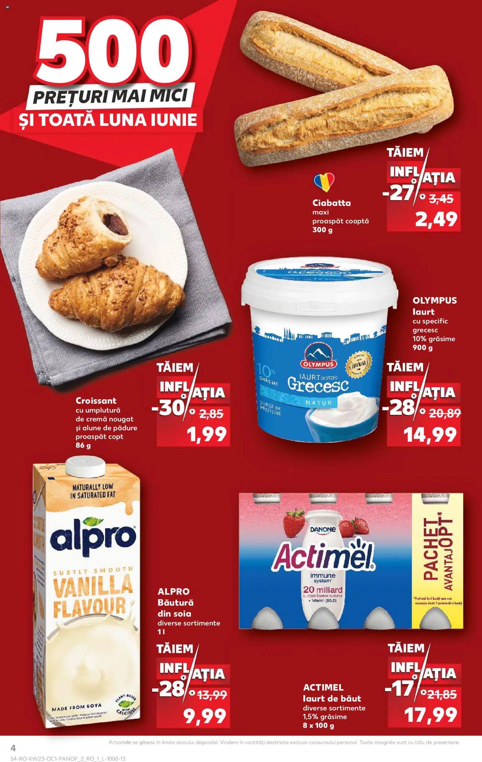 Kaufland RO akciós ujság - amely érvényes a következő dátumtól: 03.06.2026 | Oldal: 4 | Termékek: Croissant, Alpro, Actimel, Ciabatta