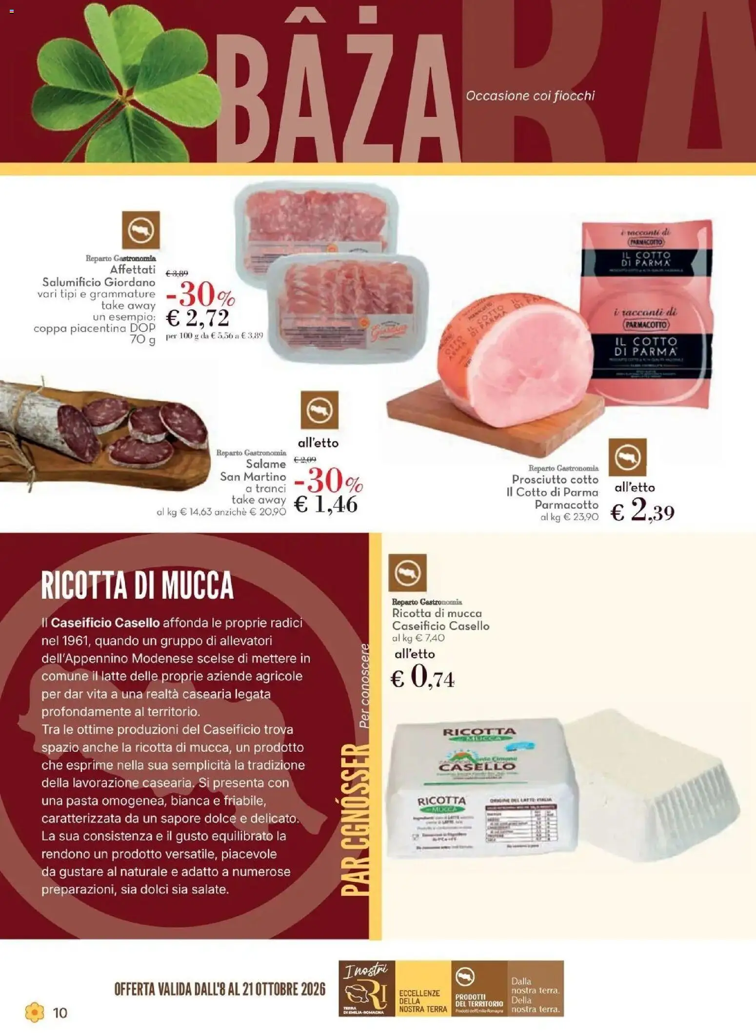 Anteprima volantino Conad dal 08/10/2026 prossima settimana | Pagina: 10 | Prodotti: Prosciutto Cotto, Prosciutto, Pasta, Ricotta