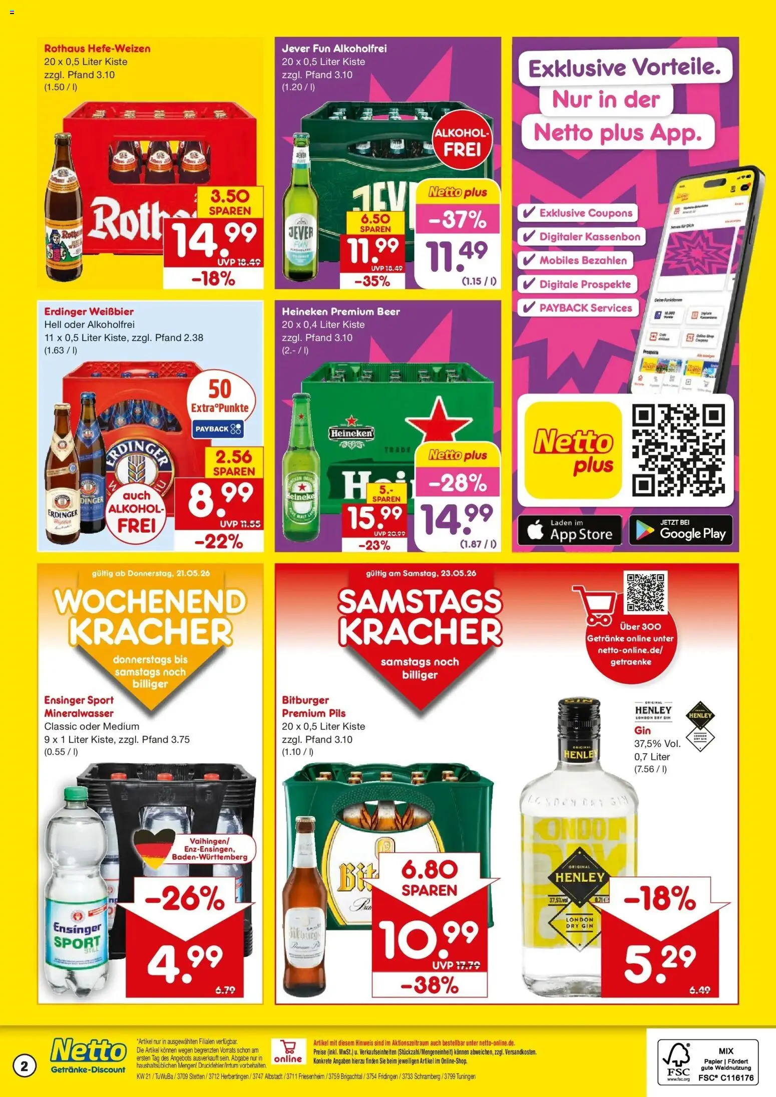 Netto Marken-Discount Prospekt Tuningen	 – gültig ab 17.05.2026 | Seite: 2 | Produkte: Bitburger, Mineralwasser, Heineken, Jever