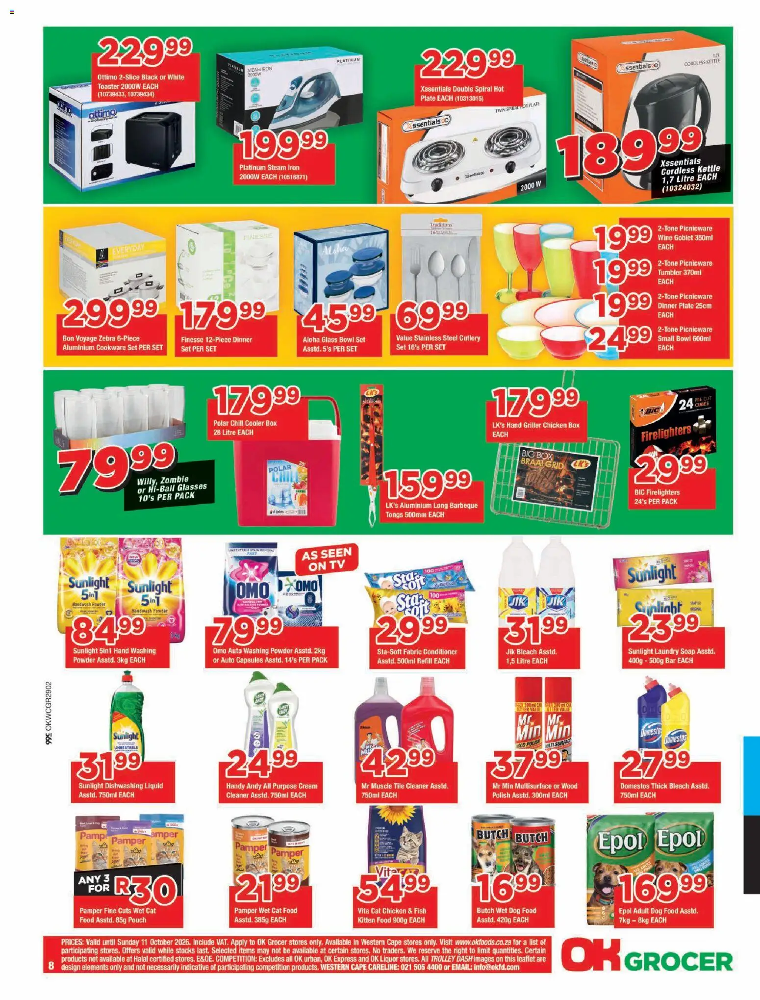 New OK Foods catalogue – valid from 23/09/2026 | Page: 8 | Products: Kettle, Wine, Cat food, Dishwashing liquid
