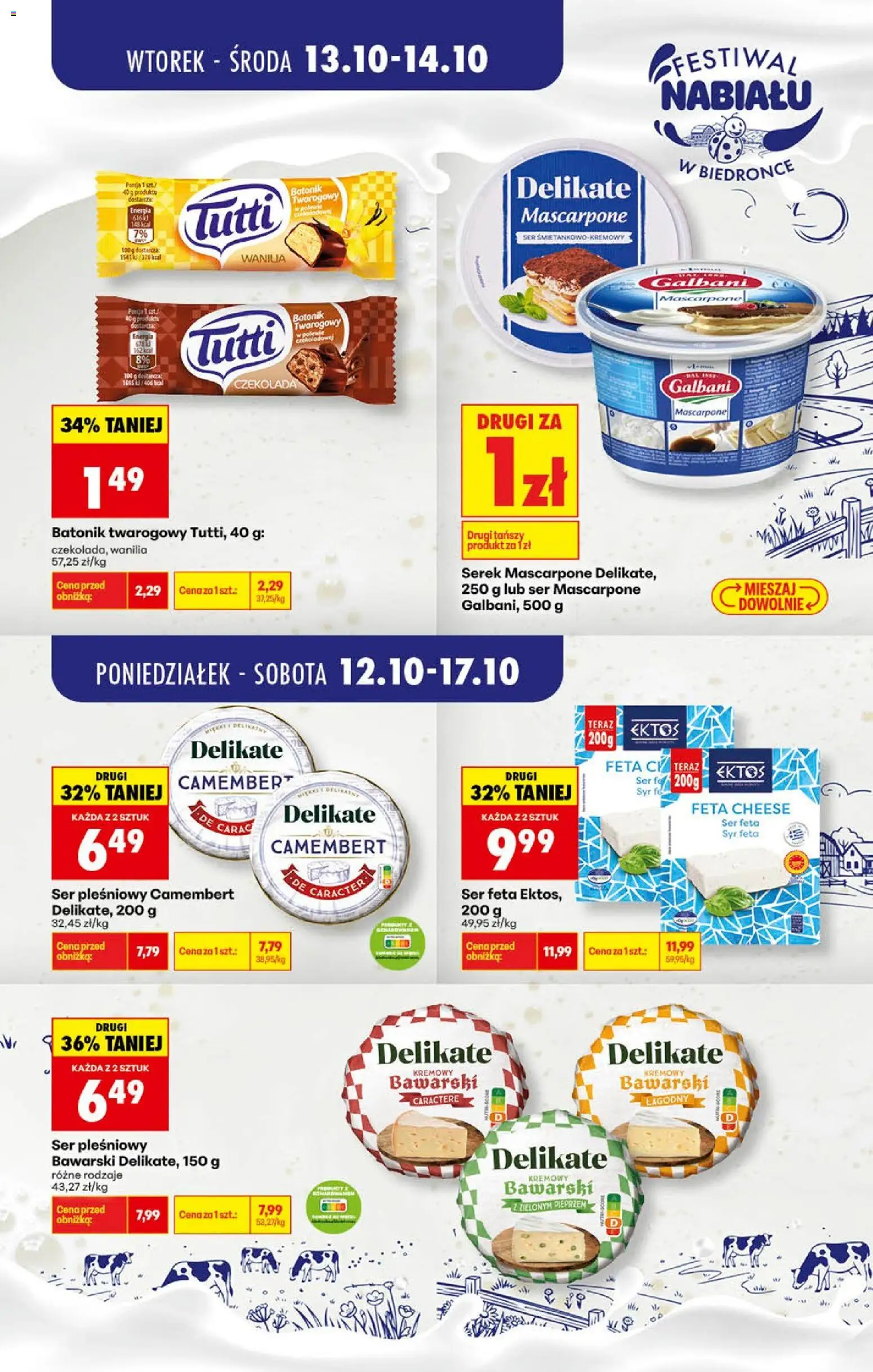 Biedronka gazetka - Festiwal nabiału od 13.10.2026 | Strona: 2 | Produkty: Serek mascarpone, Batonik twarogowy, Mascarpone, Wanilia