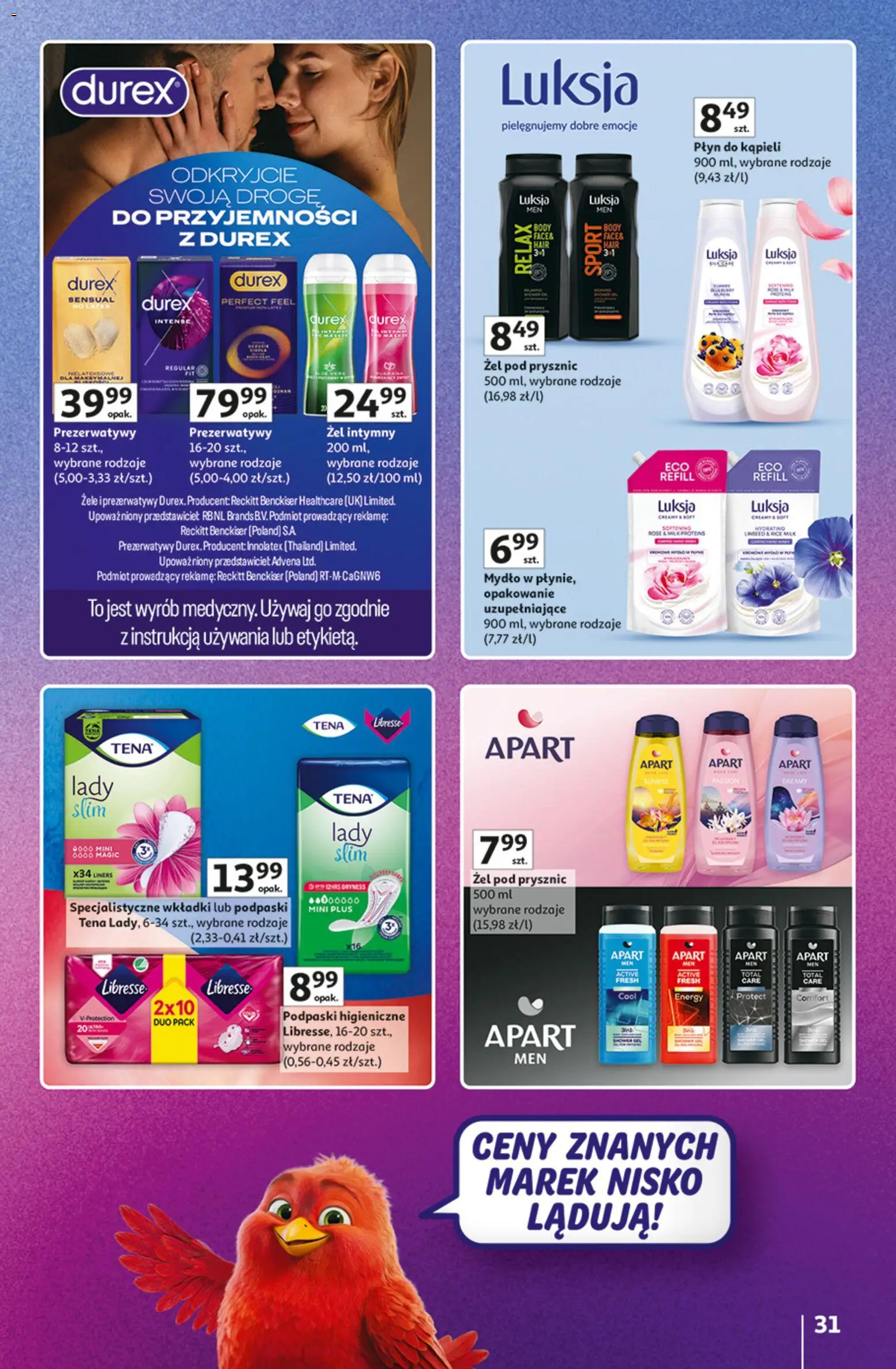 Auchan gazetka - Znane marki od 15.10.2026 | Strona: 31 | Produkty: Durex, Żel intymny, Mydło, Żel pod prysznic