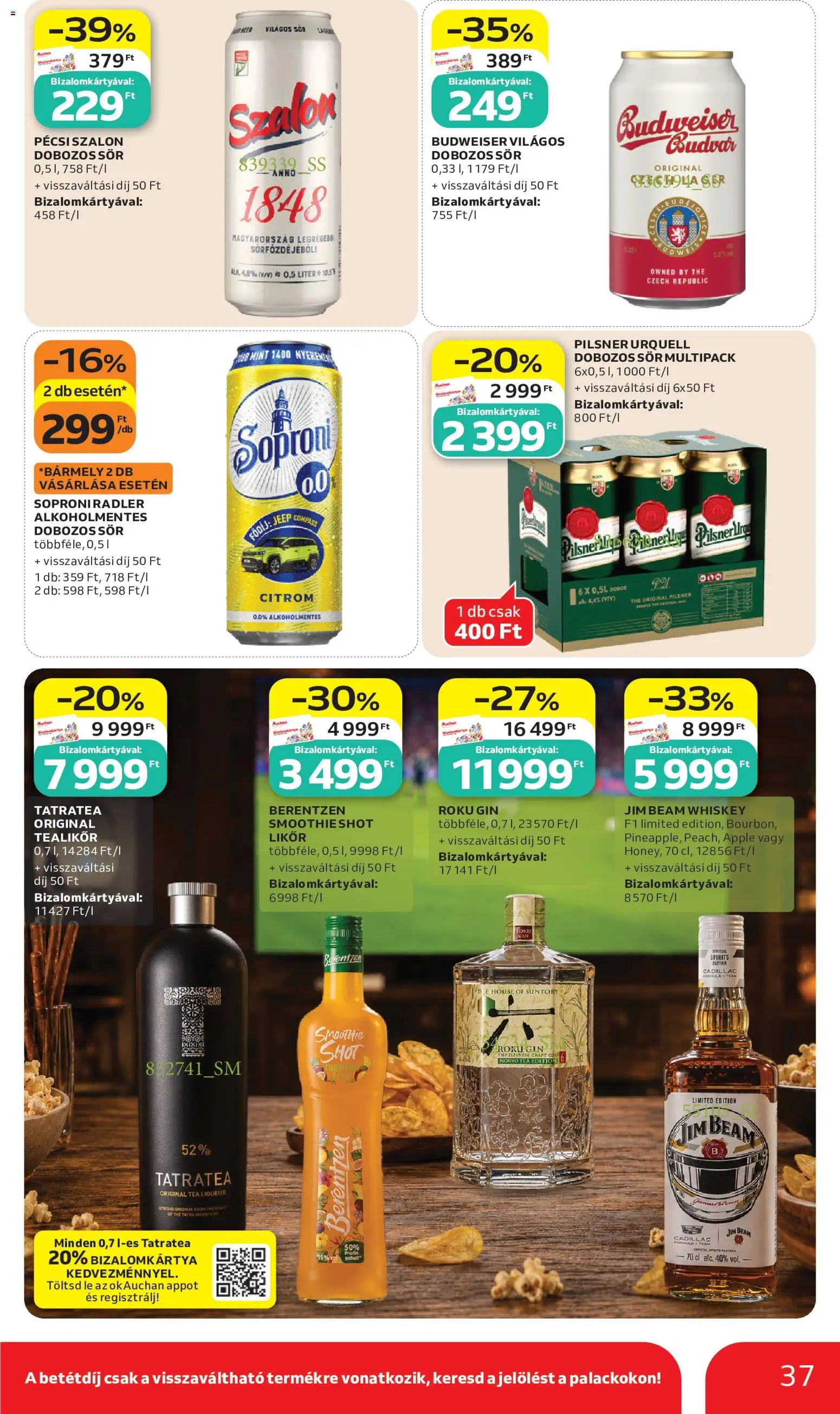 Auchan akciós ujság - amely érvényes a következő dátumtól: 2026.07.02. | Oldal: 37 | Termékek: Radler, Pilsner urquell, Sör, Likőr