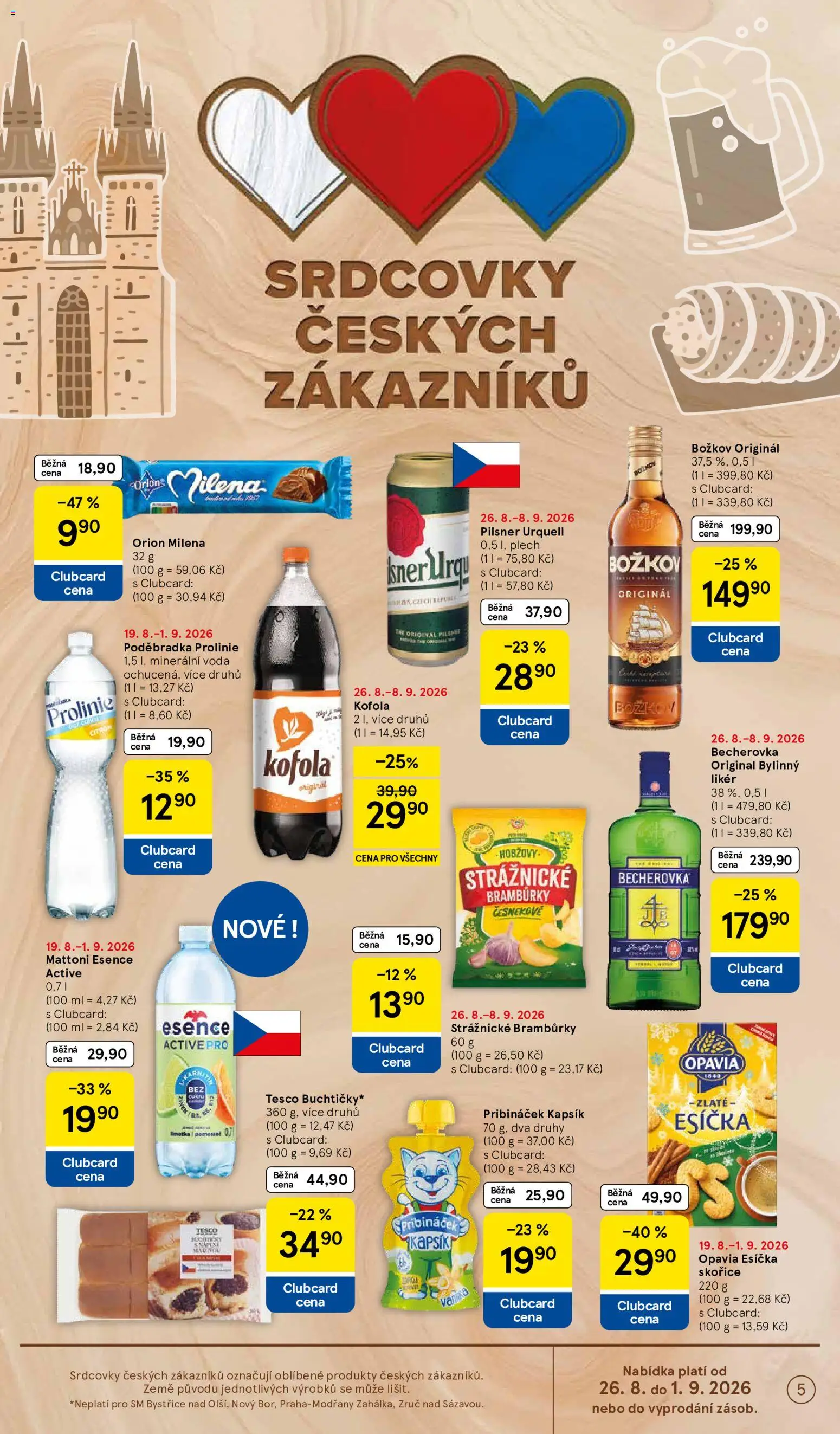 Tesco leták - Supermarket od 26.08.2026 | Strana: 5 | Produkty: Strážnické brambůrky, Kofola, Božkov originál, Kapsík Pribináček