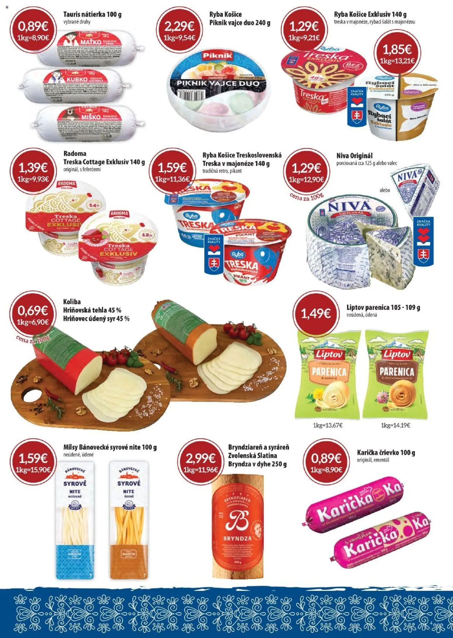 Nové Sintra akcie – leták je platný od 01.10.2026 | Strana: 4 | Produkty: Syr, Niva, Bryndza, Ryba