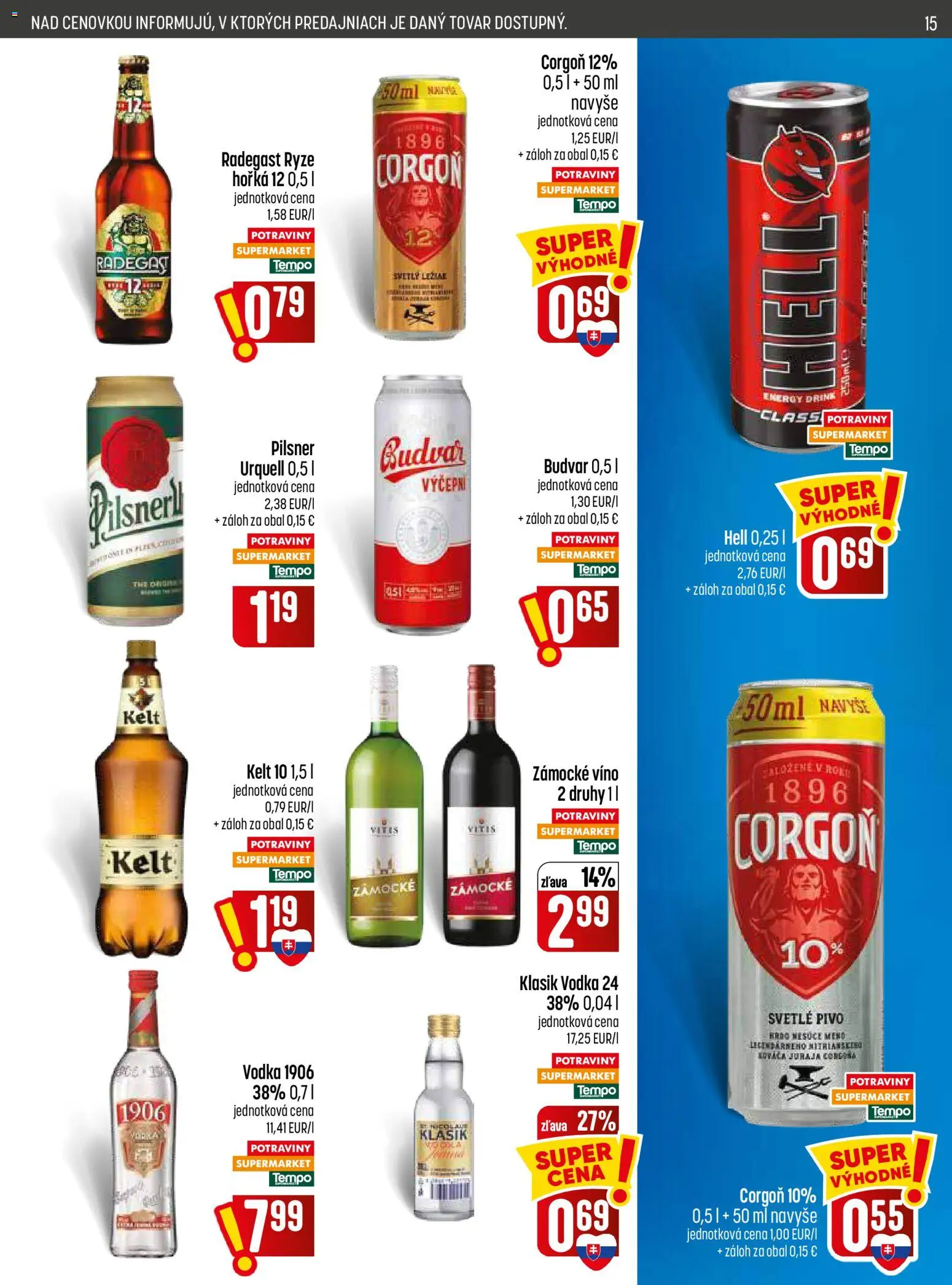 Nové COOP Jednota akcie – leták je platný od 20.08.2026 | Strana: 15 | Produkty: Pivo, Budvar, Corgoň, Vodka