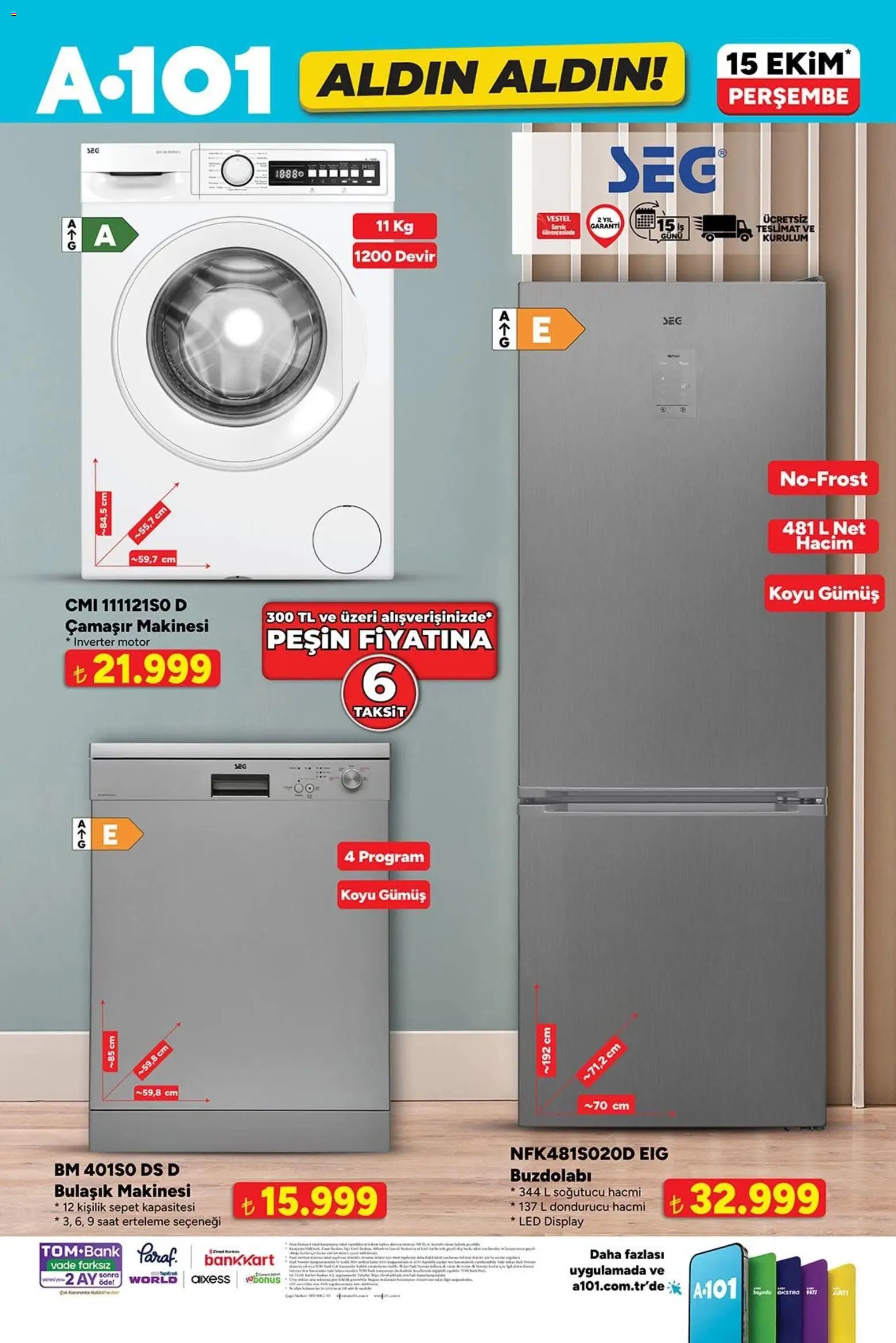 A101 - Katalog Aldın Aldın - 15 Ekim 2026 tarihinden itibaren geçerlidir | Sayfa: 4 | Ürünler: Sepet, Saat, Buzdolabı, Çamaşır makinesi