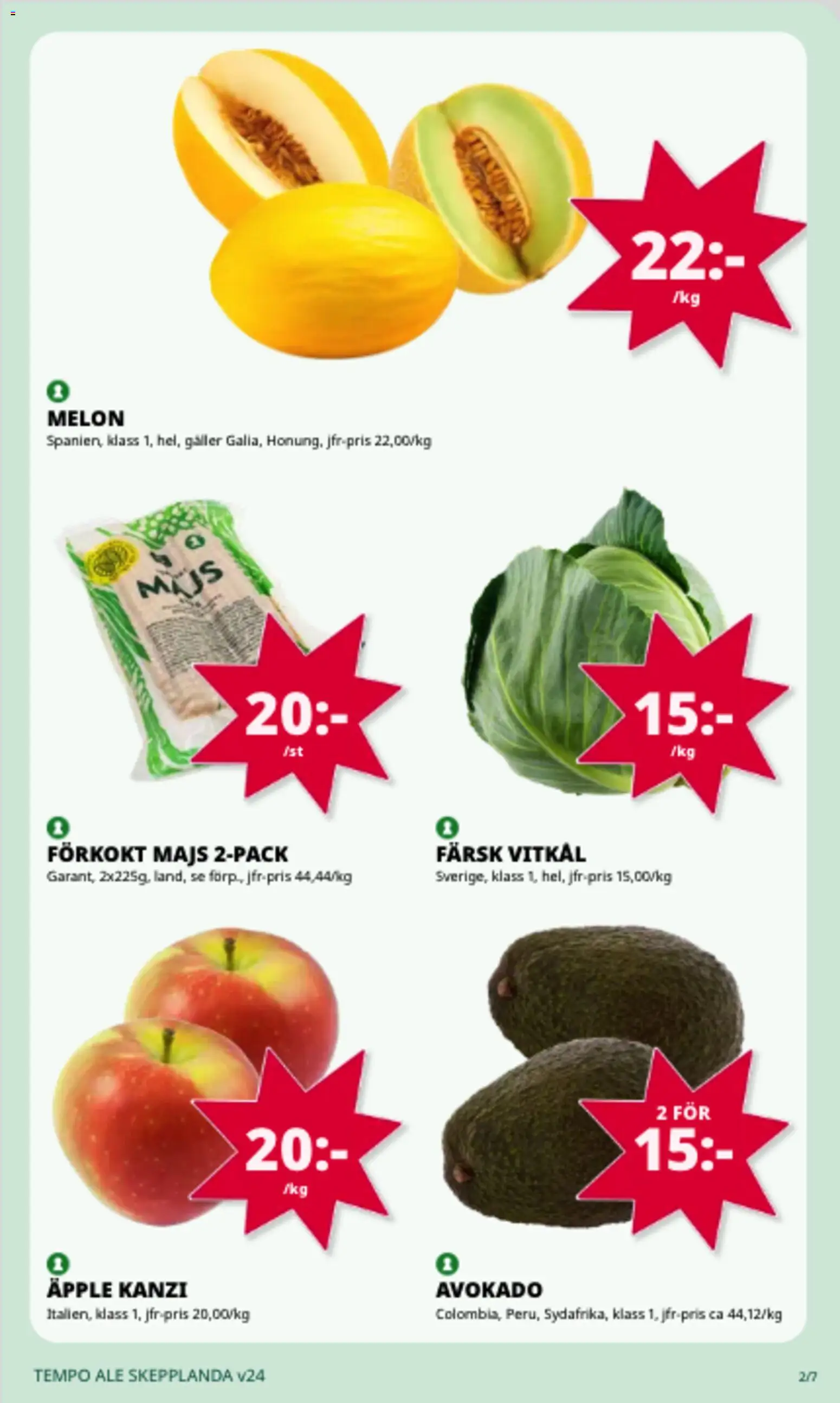 Tempo reklamblad aktuell från 08.06.2026 | Sida: 2 | Produkter: Galler, Vitkål, Äpple, Majs