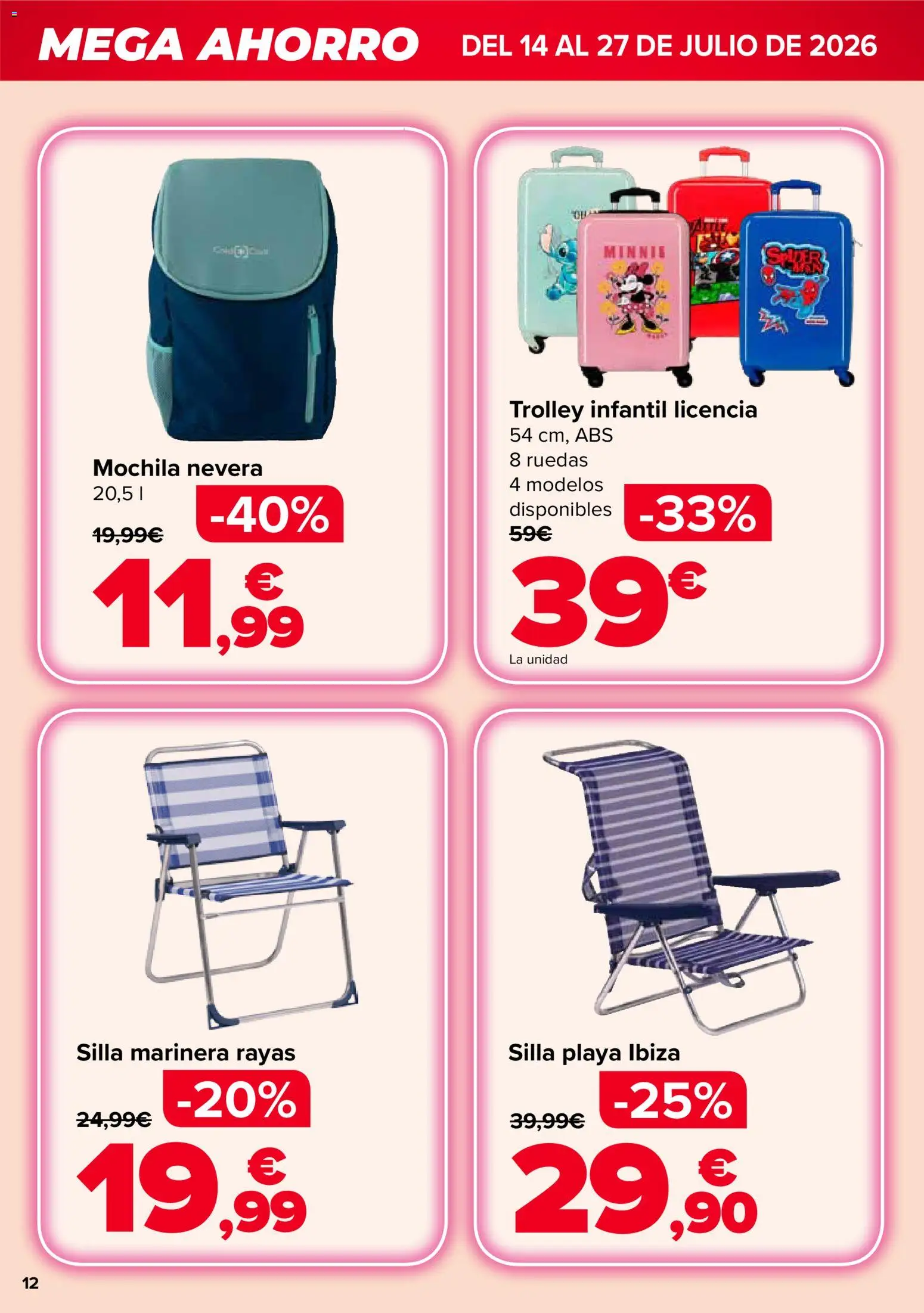 Carrefour Mega Ahorro │ válido desde el 14/07/2026 | Página: 12 | Productos: Mochila, Nevera, Silla