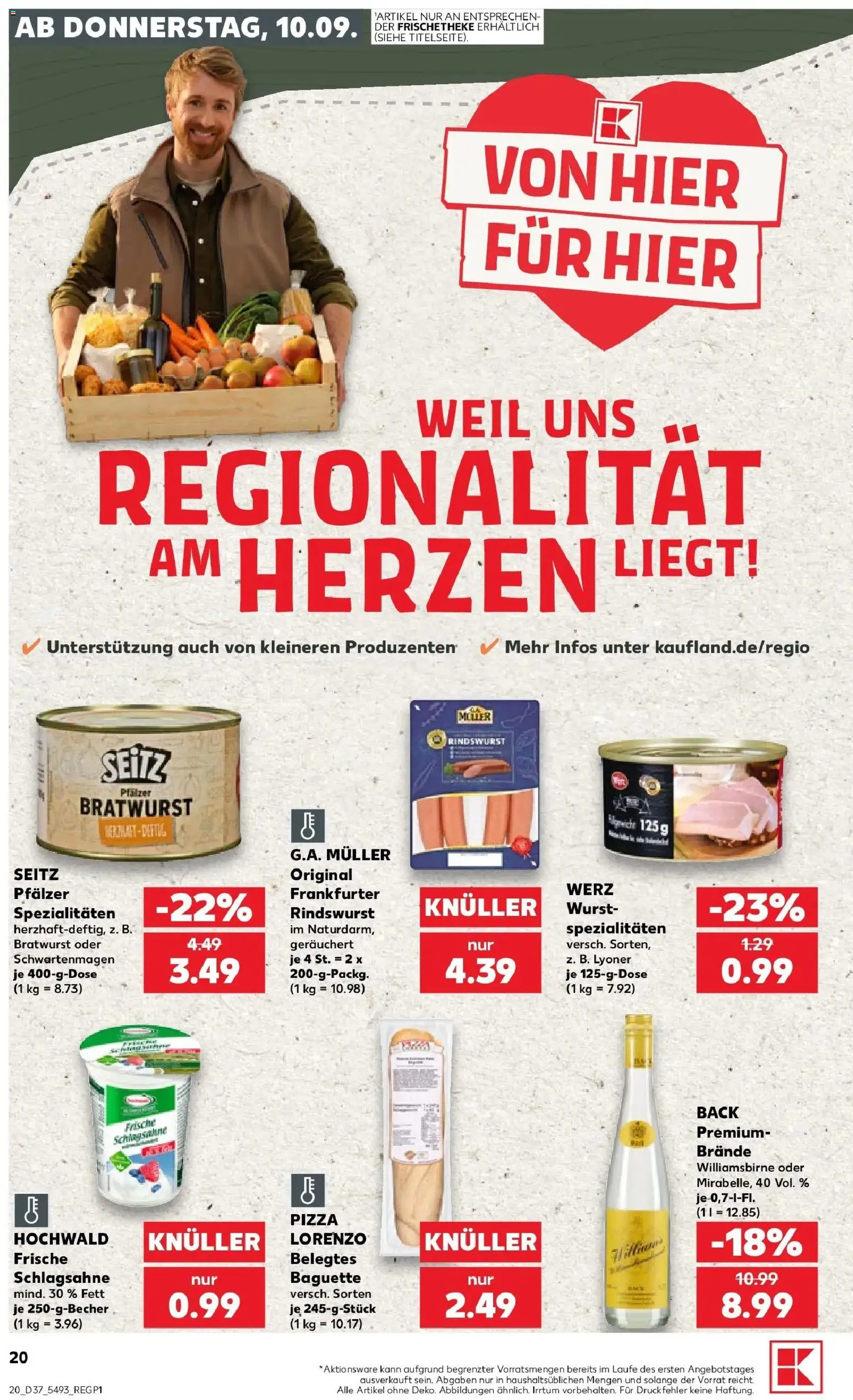 Prospekt Kaufland ab 10.09.2026 » Angebote Online zum Blättern | Seite: 20 | Produkte: Spezialitäten, Bratwurst, Baguette, Pizza