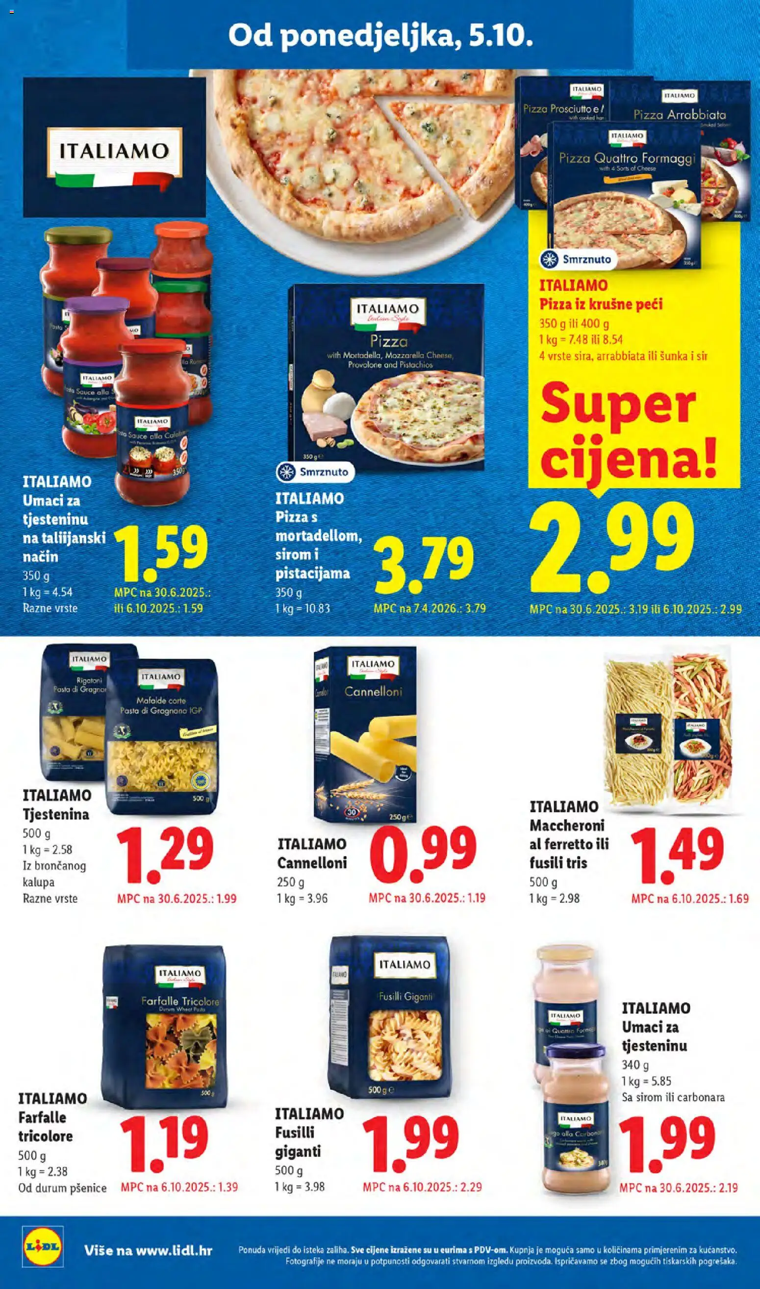 Lidl katalog | vrijedi od 05.10.2026 | Stranica: 20 | Proizvodi: Mozzarella, Sir, Šunka, Tjestenina