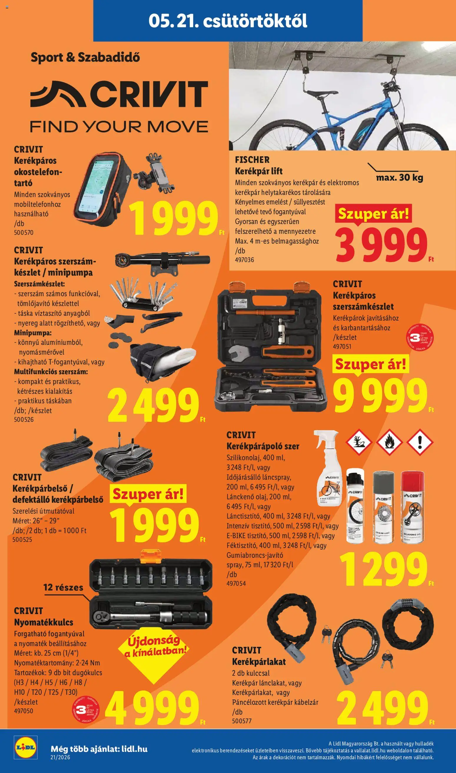 Lidl akciós ujság - amely érvényes a következő dátumtól: 21.05.2026 | Oldal: 12 | Termékek: Táska, Elektromos kerékpár, Smartphone, Kerékpár