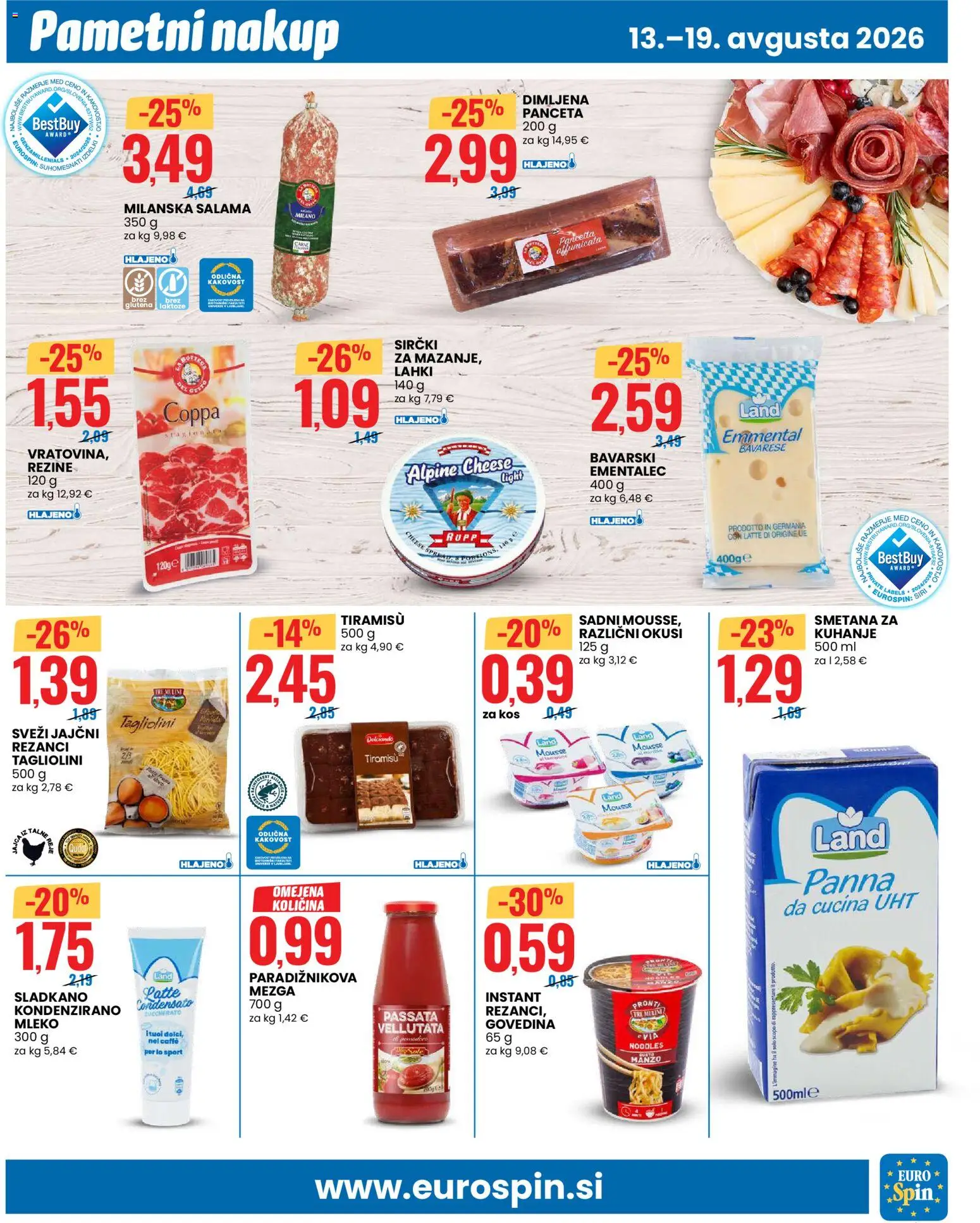 Novi Eurospin katalog ponudbe – veljaven od 13.08.2026 | Stran: 7 | Izdelki: Panceta, Rezanci, Mleko, Salama