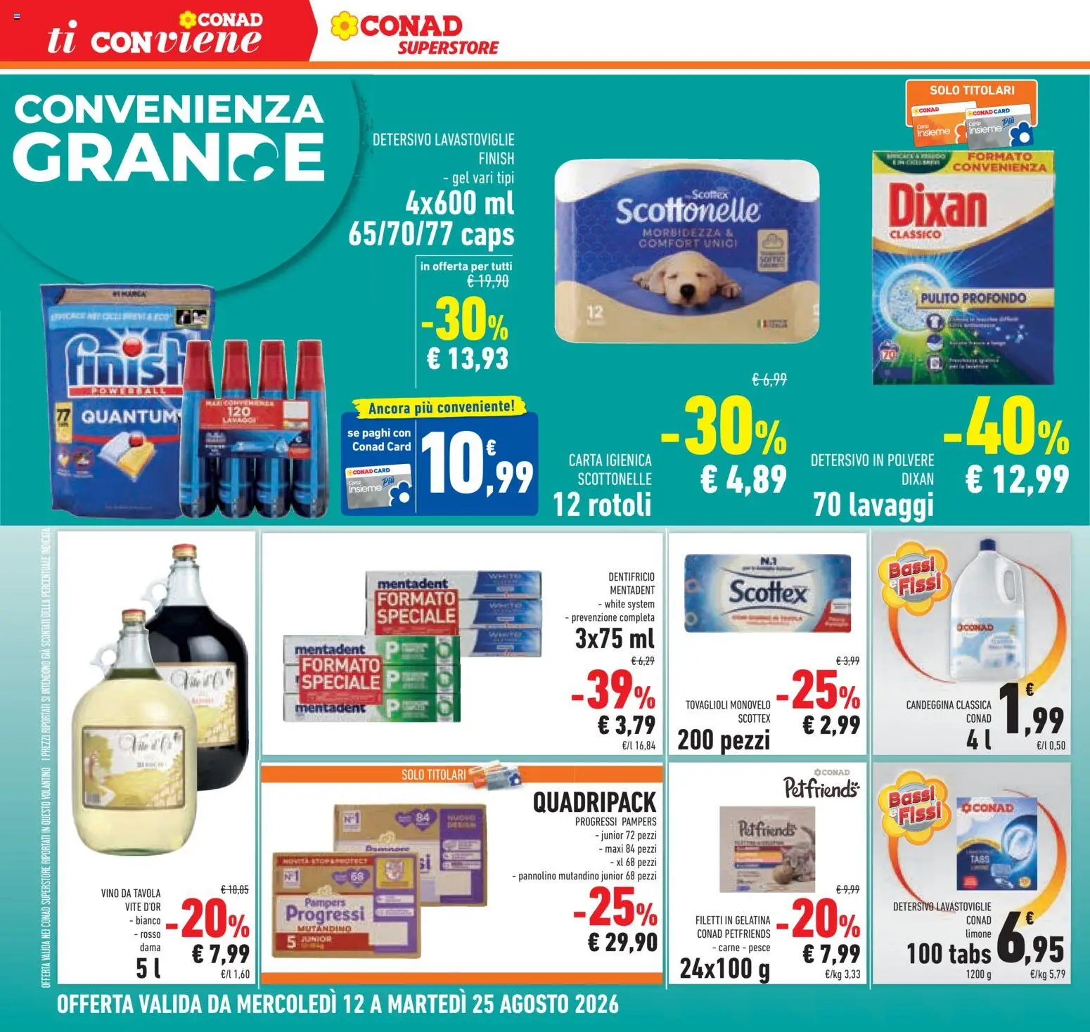 Volantino Conad del 12/08/2026 | Pagina: 10 | Prodotti: Carta igienica, Detersivo in polvere, Pesce, Pampers